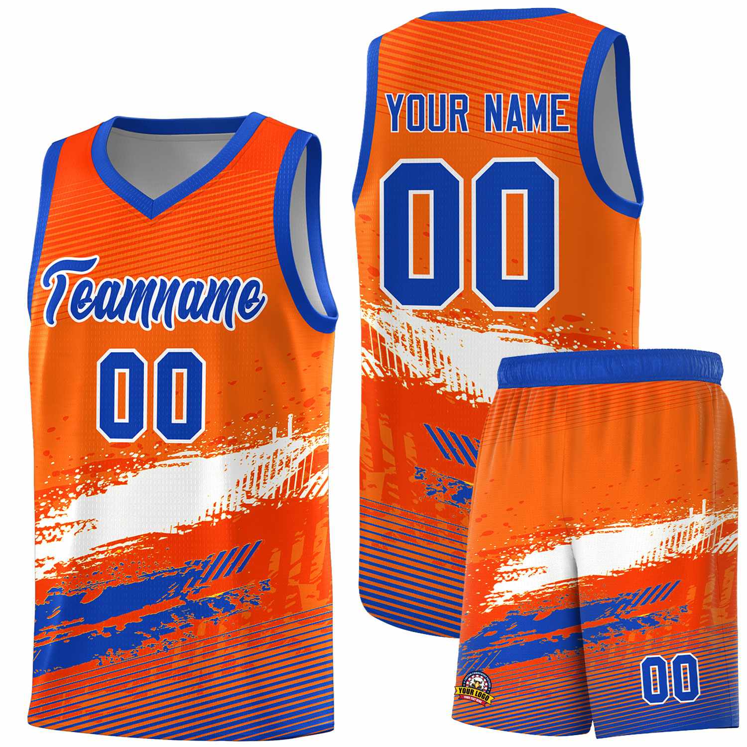 Custom Orange White and Royal Graffiti Pattern Sports Uniform Basketball Jersey
