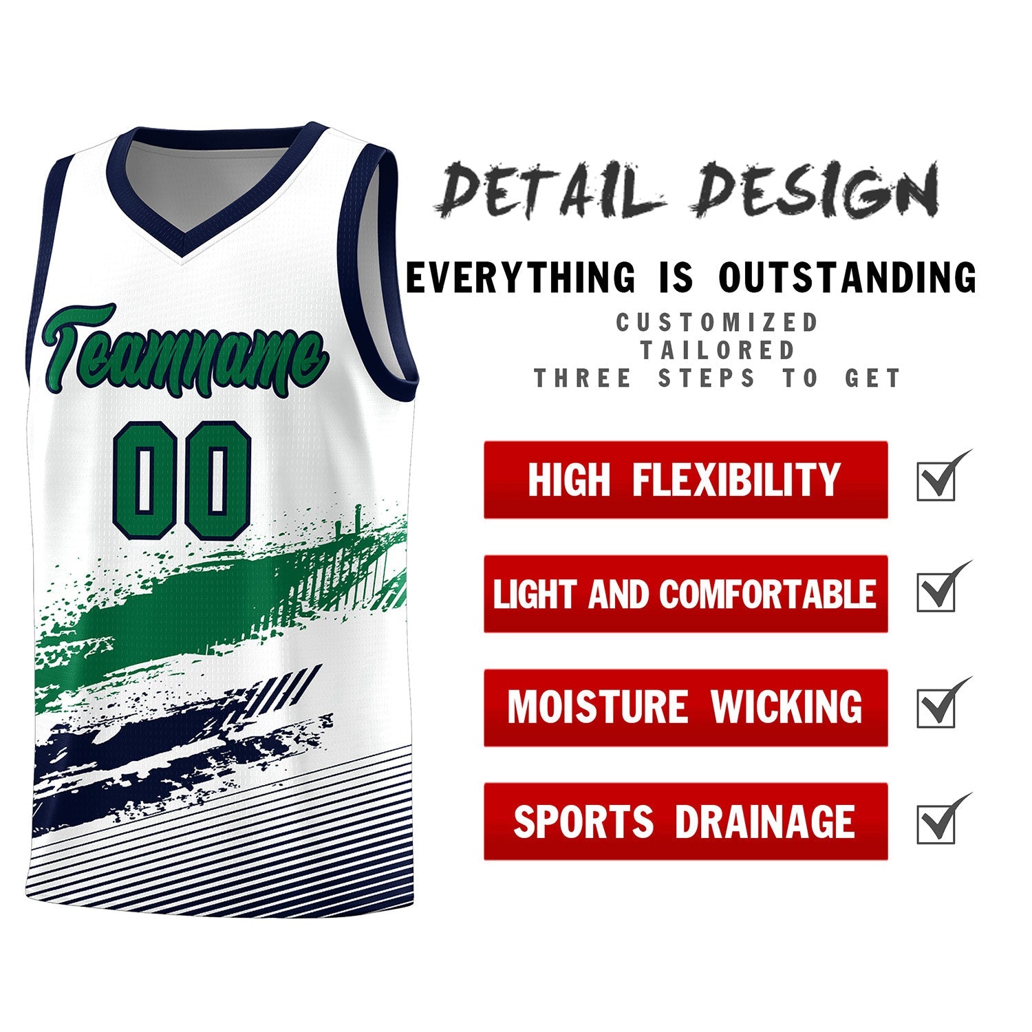 Custom White Kelly Green and Navy Graffiti Pattern Sports Uniform Basketball Jersey