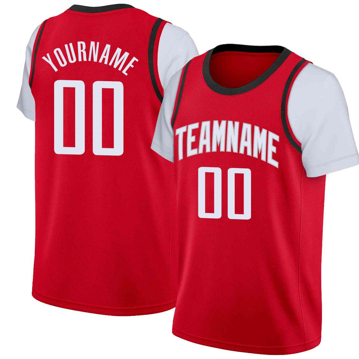 Custom Red White-Gray Classic Tops Casual Fake Sleeve Basketball Jersey