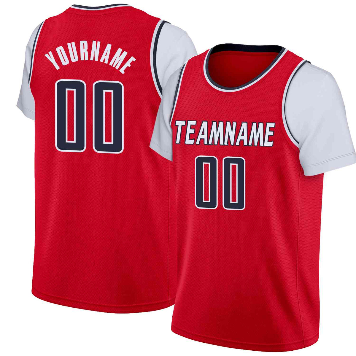 Custom Red White-Black Classic Tops Casual Fake Sleeve Basketball Jersey