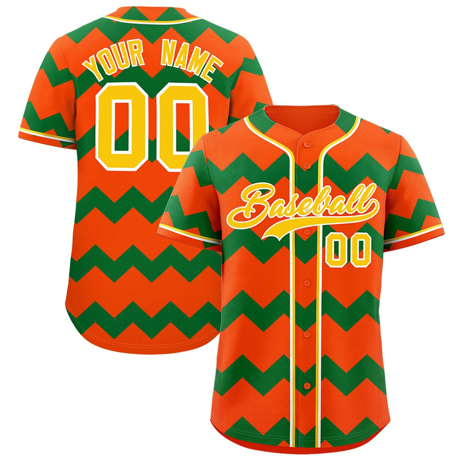 Custom Orange-Kelly Green Gold Personalized Ripple Design Authentic Baseball Jersey