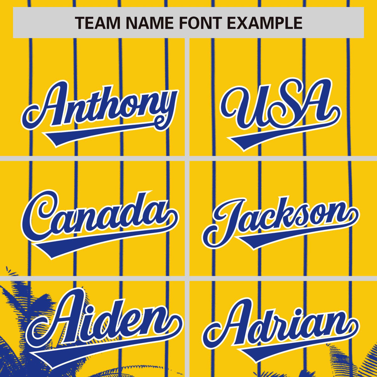 Custom Gold Royal Pinstripe Coconut Tree Pattern Authentic Baseball Jersey
