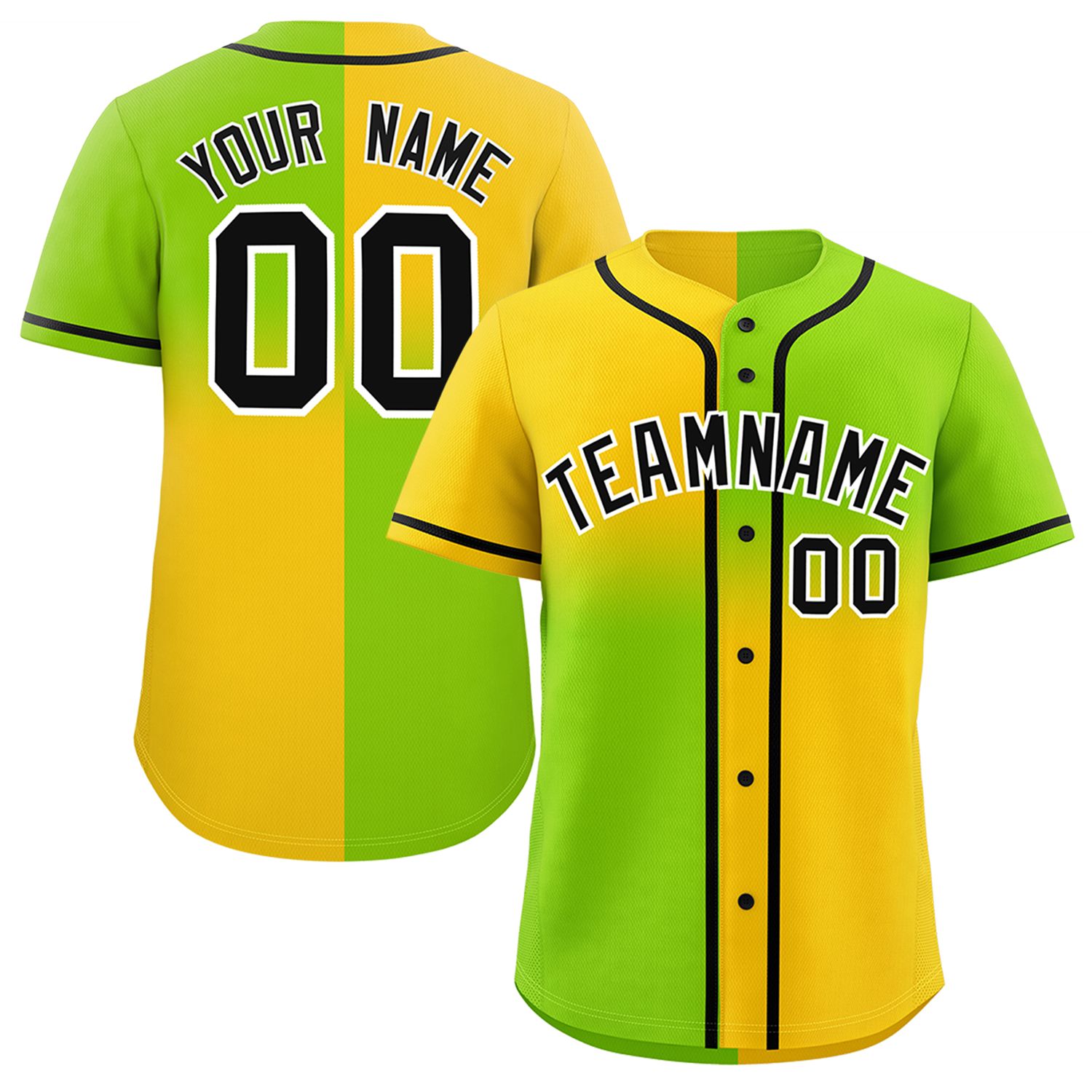 Custom Neon Green Gold Personalized Symmetrical Gradient Design Authentic Baseball Jersey