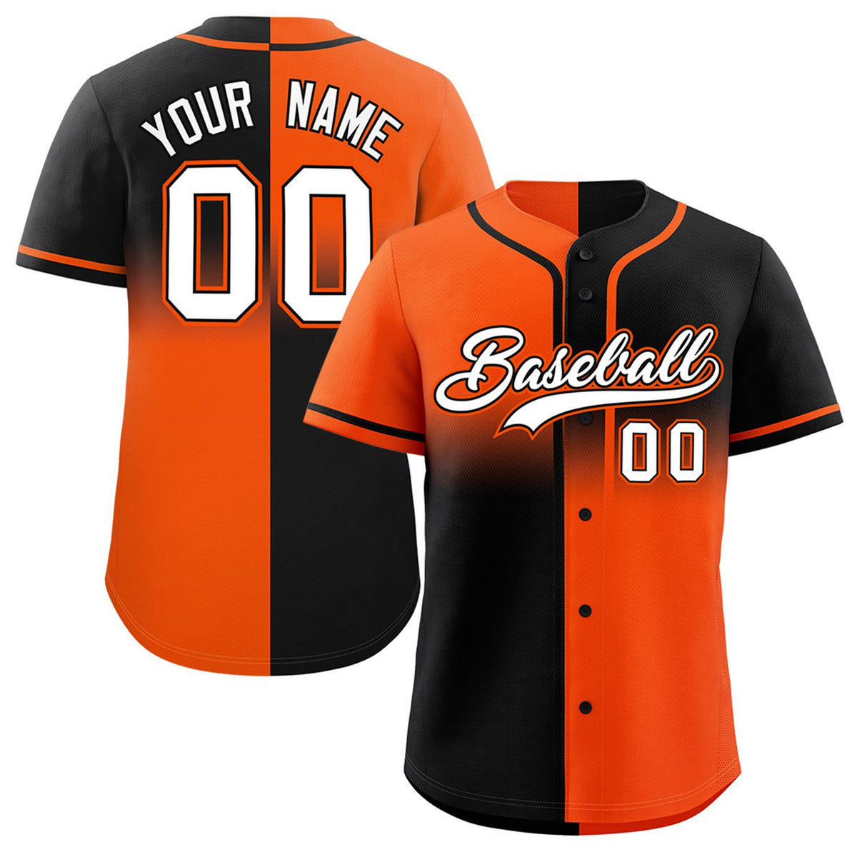 Custom Black Orange Personalized Symmetrical Gradient Design Authentic Baseball Jersey