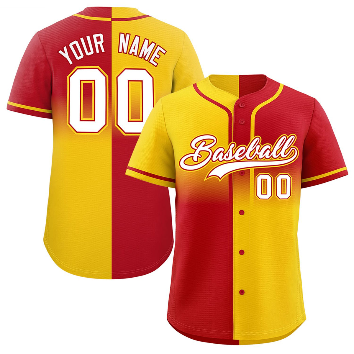 Custom Red Gold Personalized Symmetrical Gradient Design Authentic Baseball Jersey