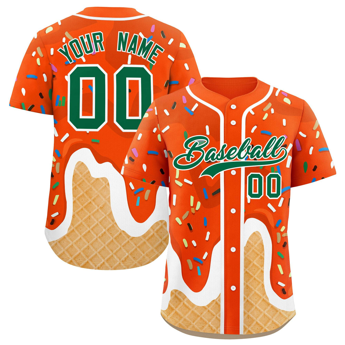Custom Orange Ice Cream Cone Graffiti Pattern Fashion Authentic Baseball Jersey