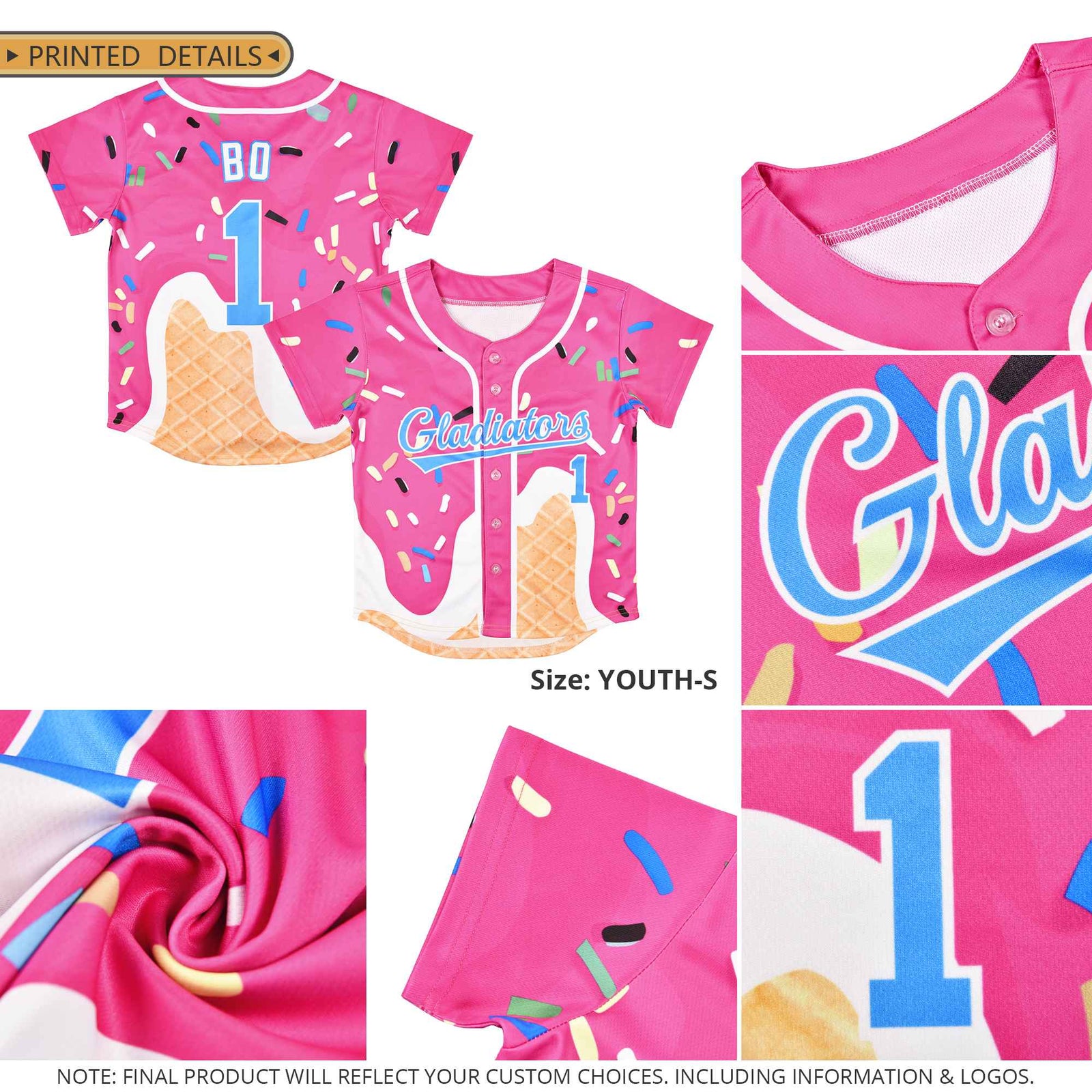 Custom Red Ice Cream Cone Graffiti Pattern Fashion Authentic Baseball Jersey