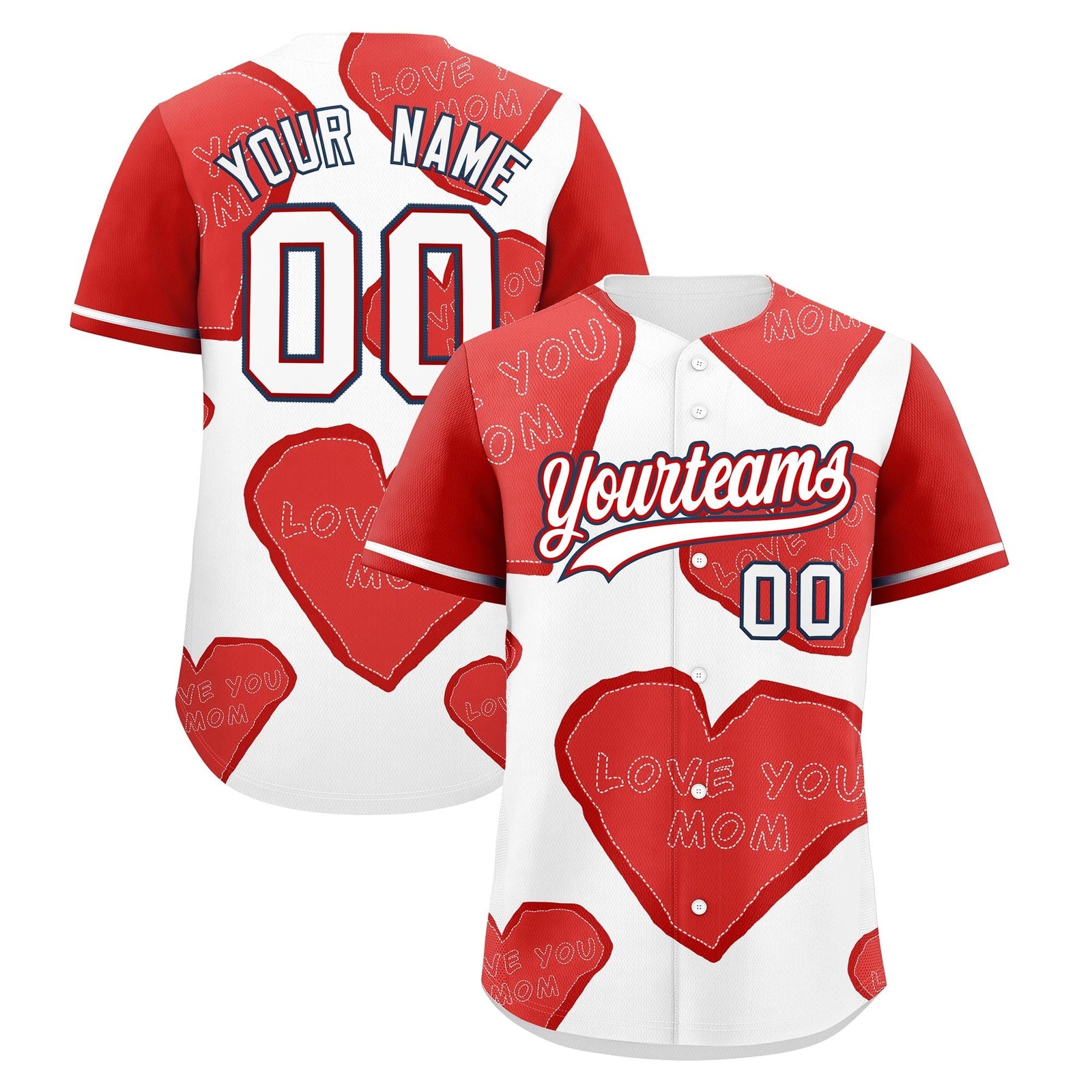Custom White Red Mother's Day Style Graffiti Pattern Stretch Fabric Baseball Jersey| KXKSHOP