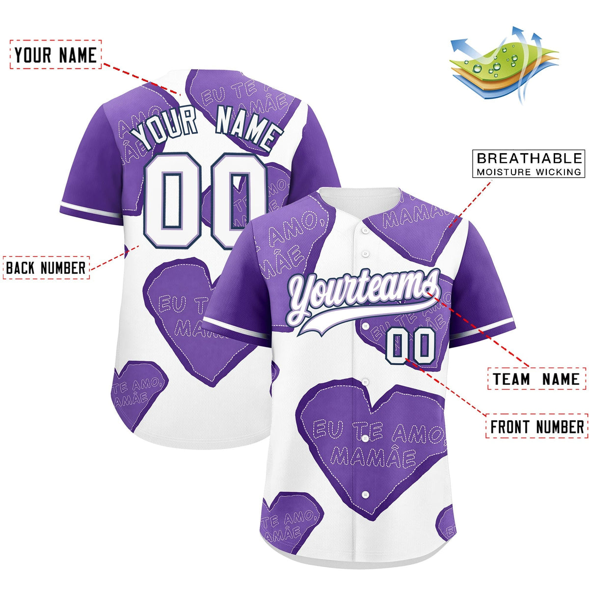 Custom White Light Purple Mother's Day Style Graffiti Pattern Quick Dry Baseball Jersey| KXKSHOP