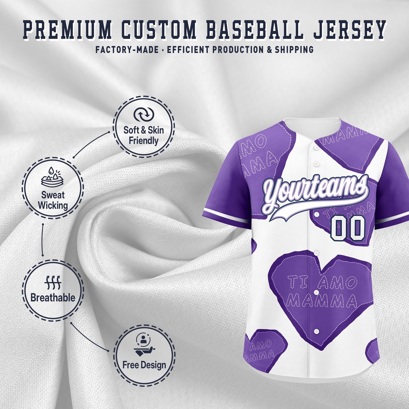 Custom White Light Purple Mother's Day Style Graffiti Pattern Moisture-Wicking Baseball Jersey| KXKSHOP
