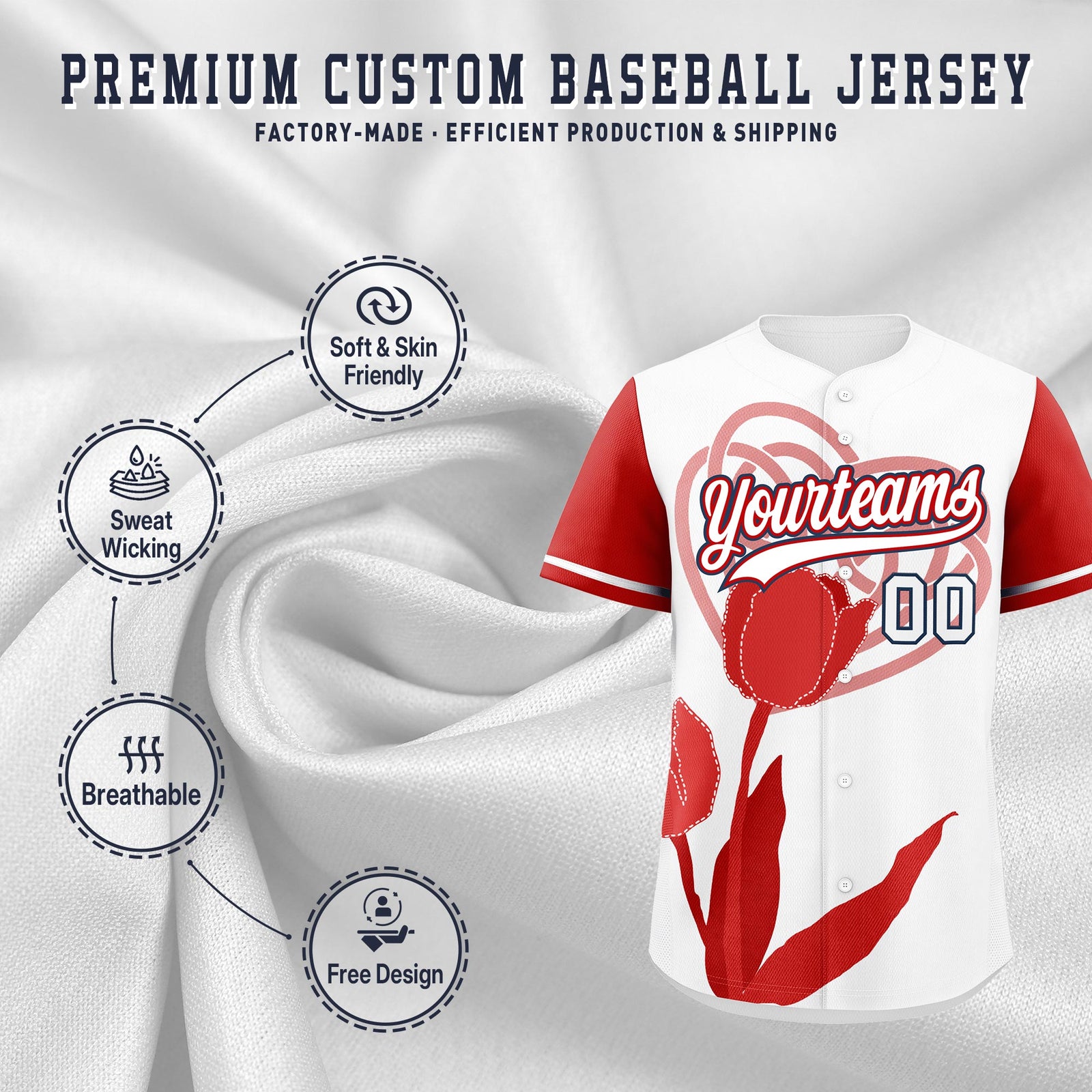 Custom White Red Mother's Day Style Graffiti Pattern Stretch Fabric Baseball Jersey| KXKSHOP