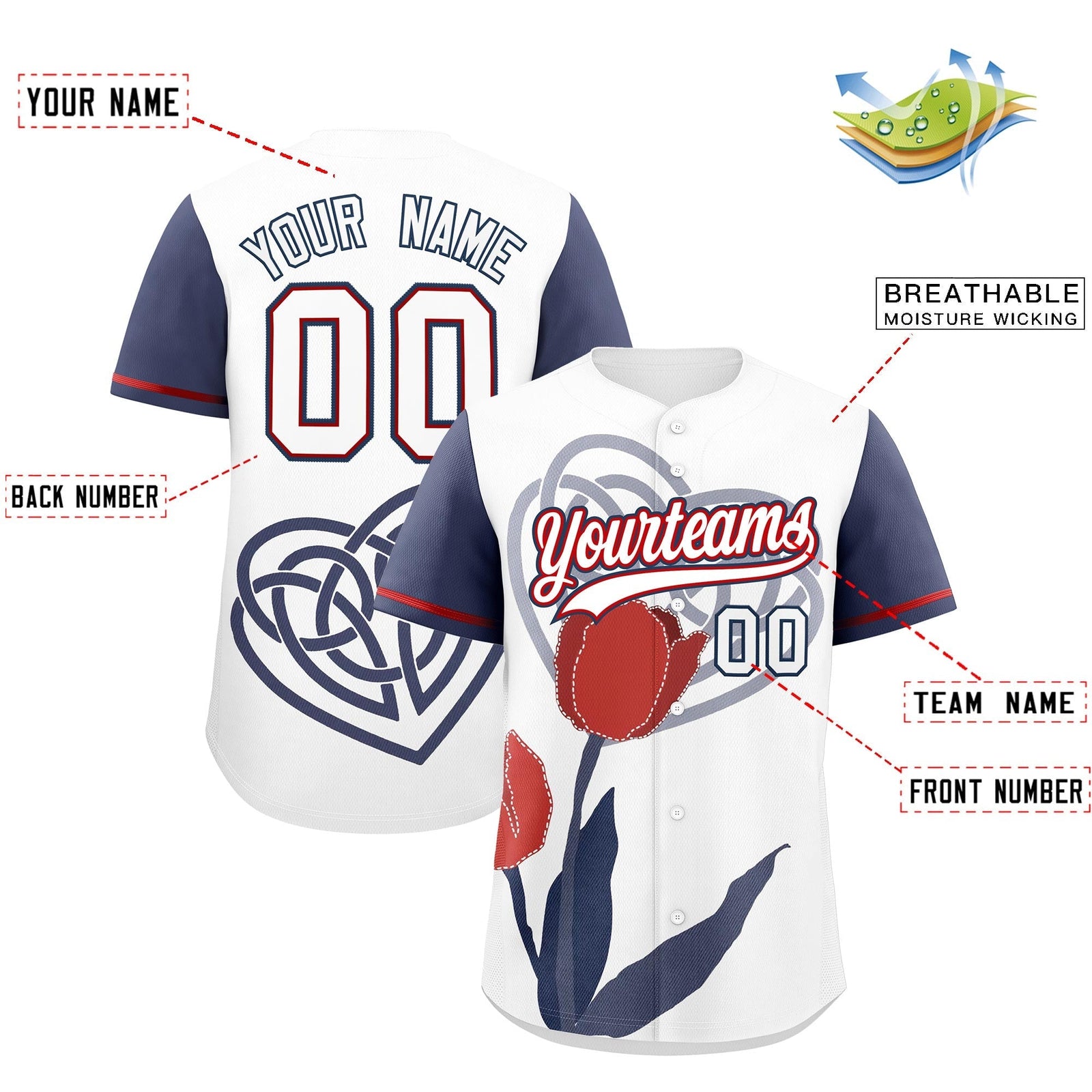 Custom White Midnight Blue Red Mother's Day Style Graffiti Pattern Quick Dry Baseball Jersey| KXKSHOP