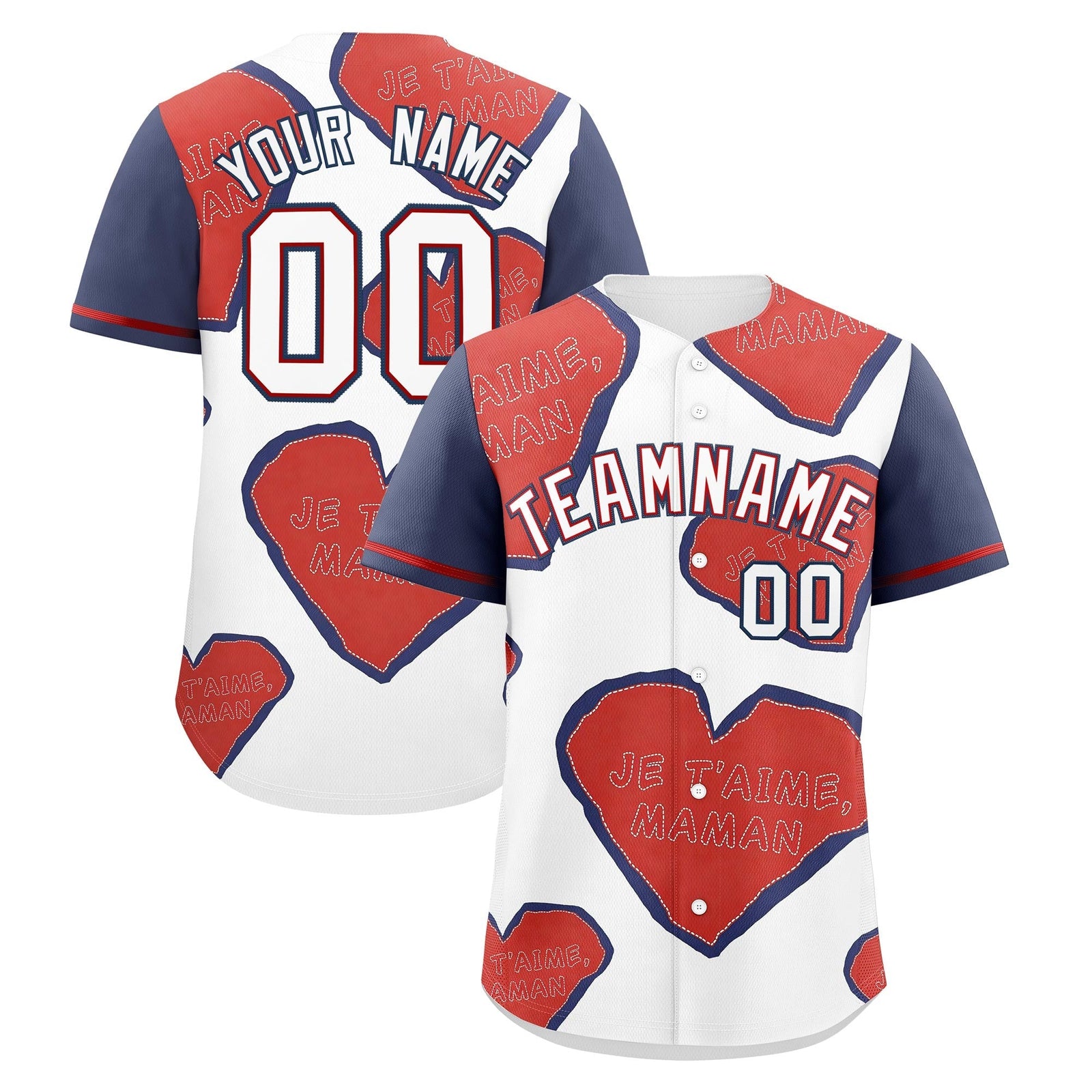 Custom White Red Midnight Blue Mother's Day Style Graffiti Pattern Moisture-Wicking Baseball Jersey| KXKSHOP