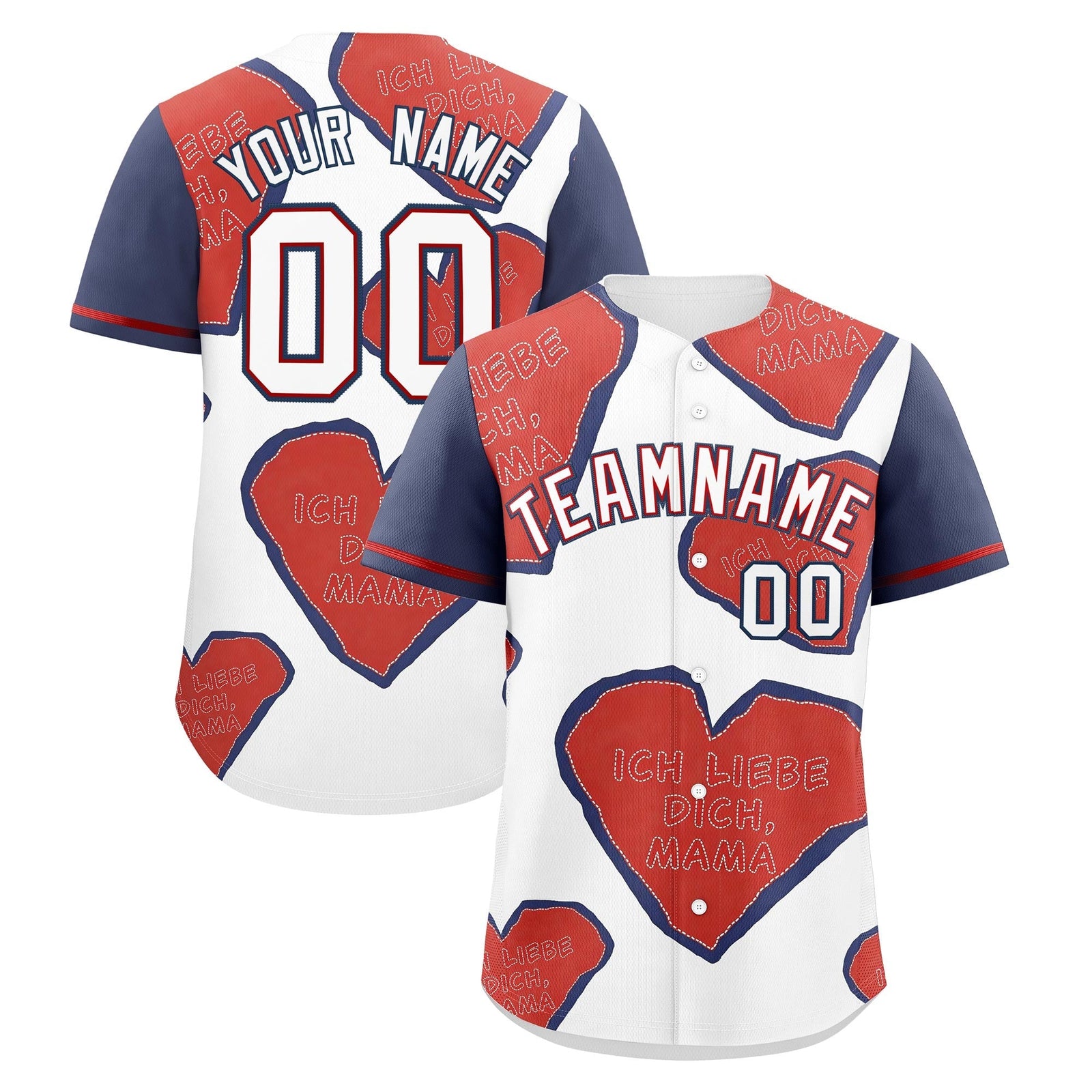 Custom White Red Midnight Blue Mother's Day Style Graffiti Pattern Stretch Fabric Baseball Jersey| KXKSHOP