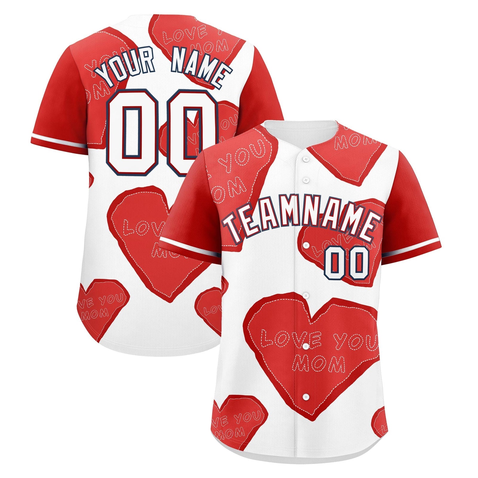 Custom White Red Mother's Day Style Graffiti Pattern Stretch Fabric Baseball Jersey| KXKSHOP