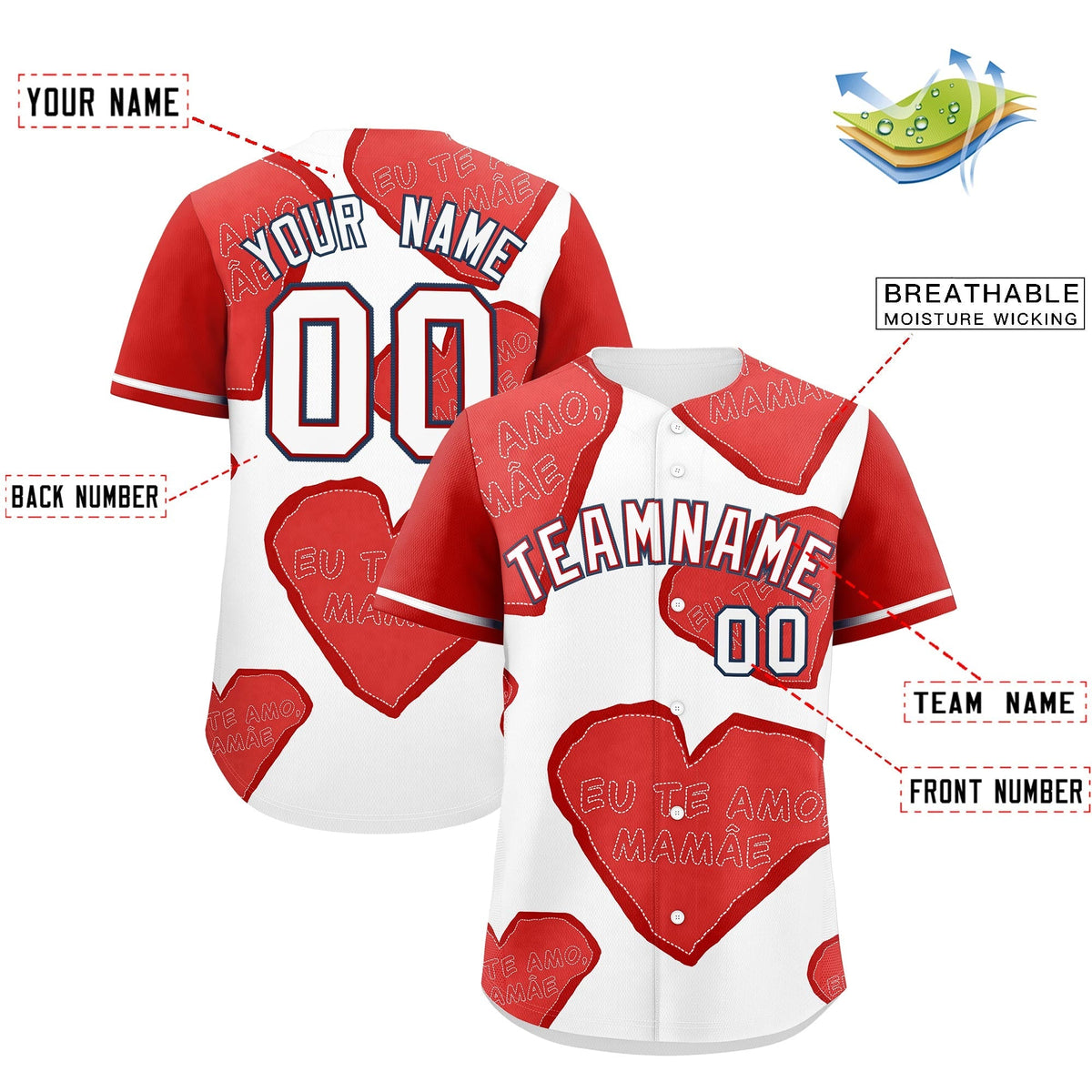 Custom White Red Mother's Day Style Graffiti Pattern Quick Dry Baseball Jersey| KXKSHOP