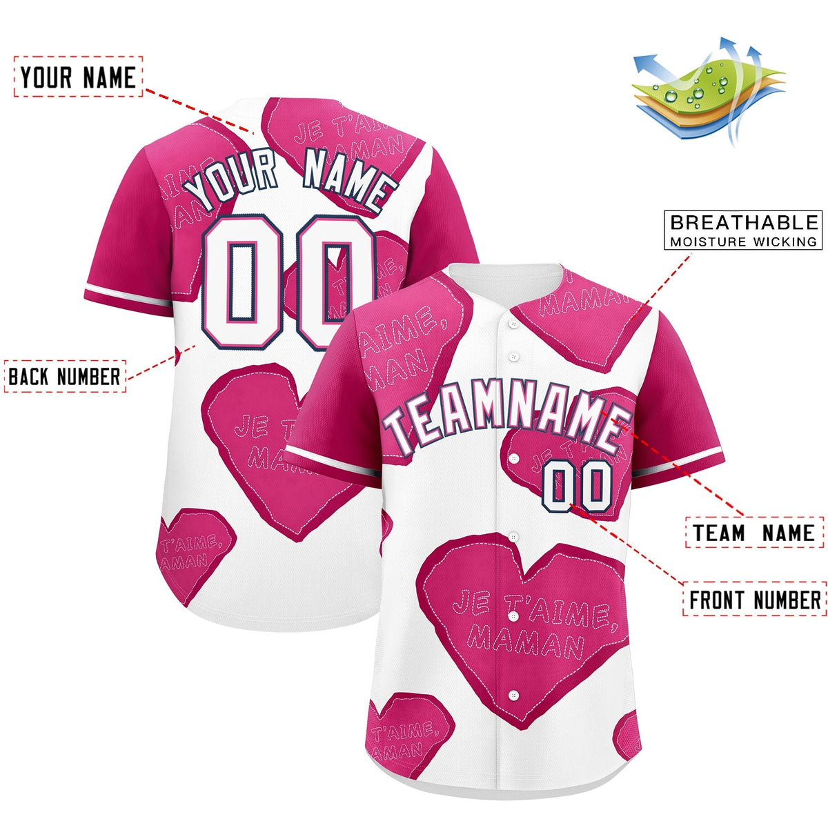 Custom White Pink Mother's Day Style Graffiti Pattern Moisture-Wicking Baseball Jersey| KXKSHOP