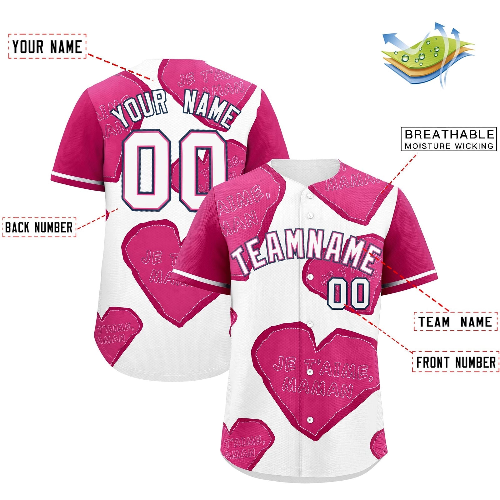 Custom White Pink Mother's Day Style Graffiti Pattern Moisture-Wicking Baseball Jersey| KXKSHOP