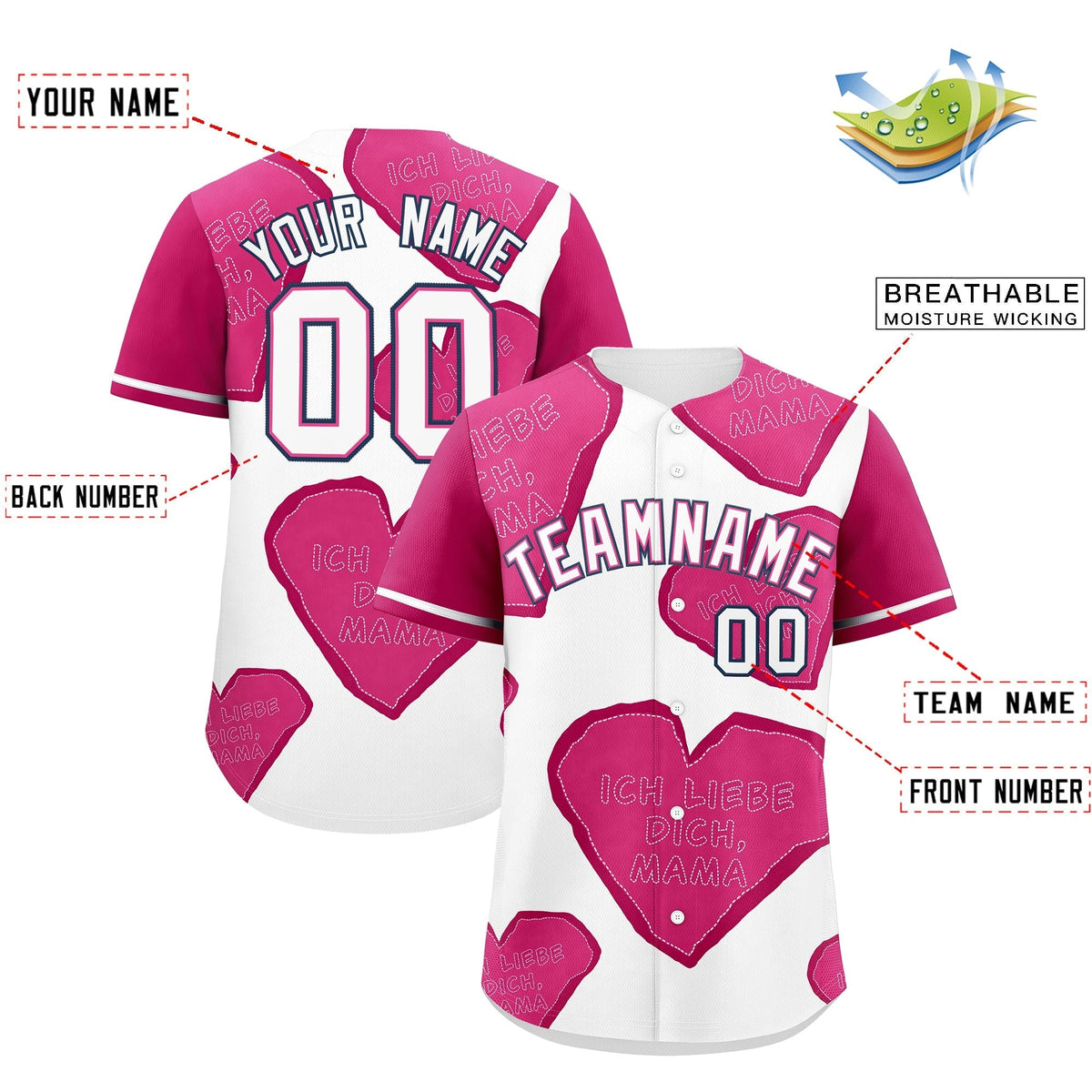 Custom White Pink Mother's Day Style Graffiti Pattern Stretch Fabric Baseball Jersey| KXKSHOP