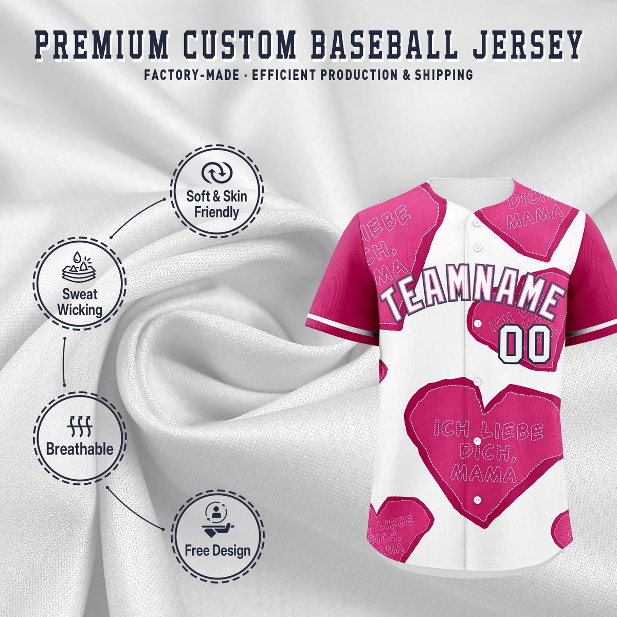 Custom White Pink Mother's Day Style Graffiti Pattern Stretch Fabric Baseball Jersey| KXKSHOP