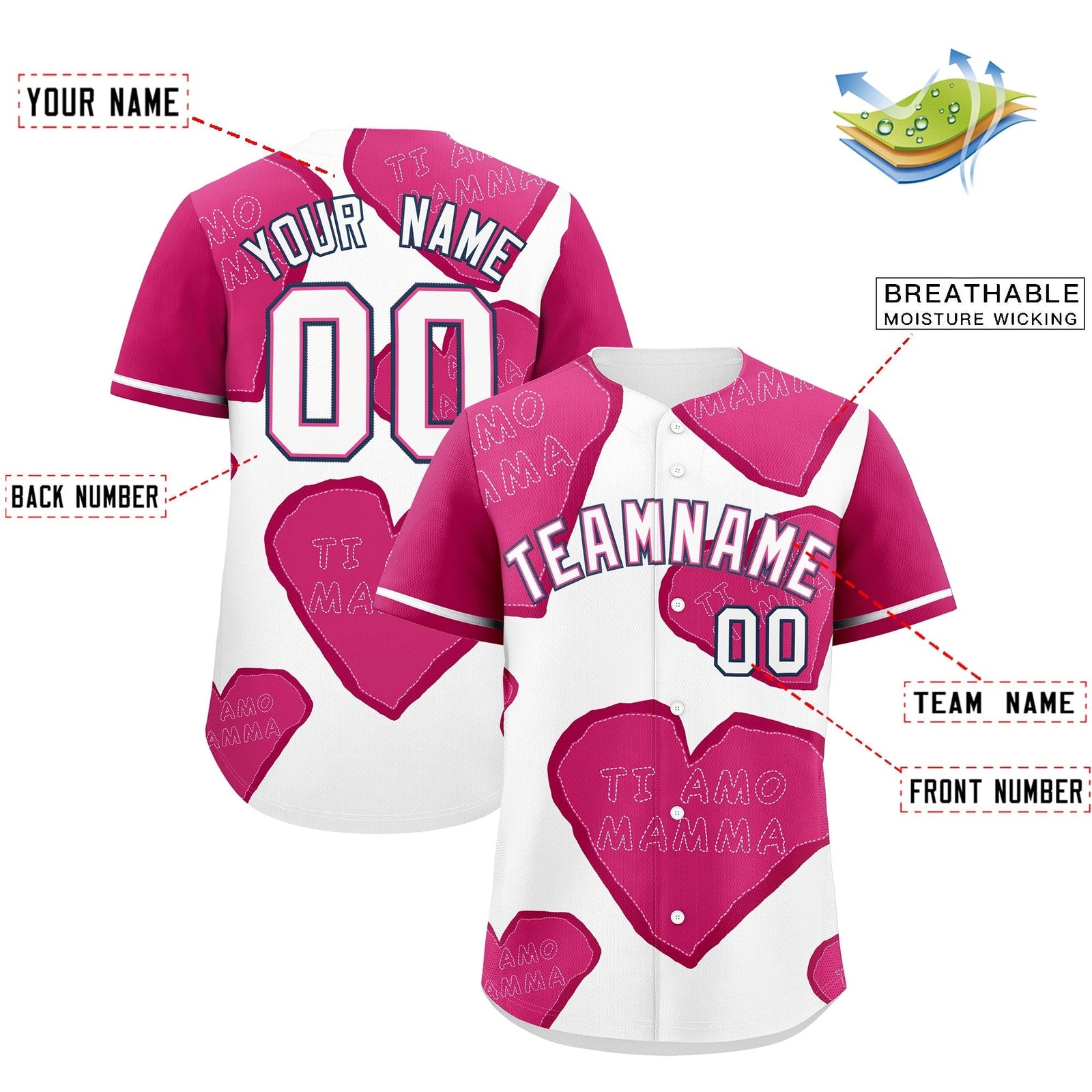 Custom White Pink Mother's Day Style Graffiti Pattern Moisture-Wicking Baseball Jersey| KXKSHOP