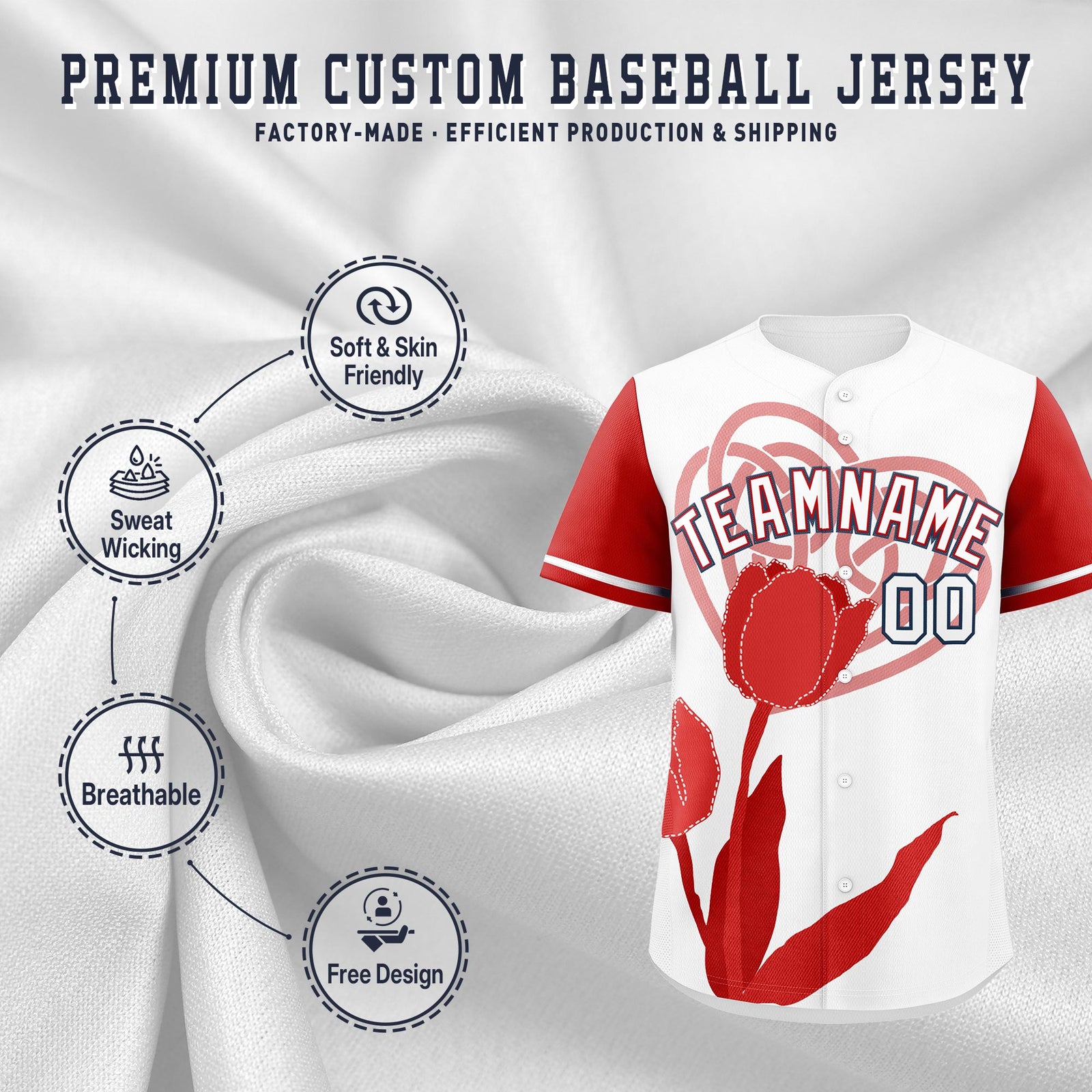 Custom White Red Mother's Day Style Graffiti Pattern Stretch Fabric Baseball Jersey| KXKSHOP
