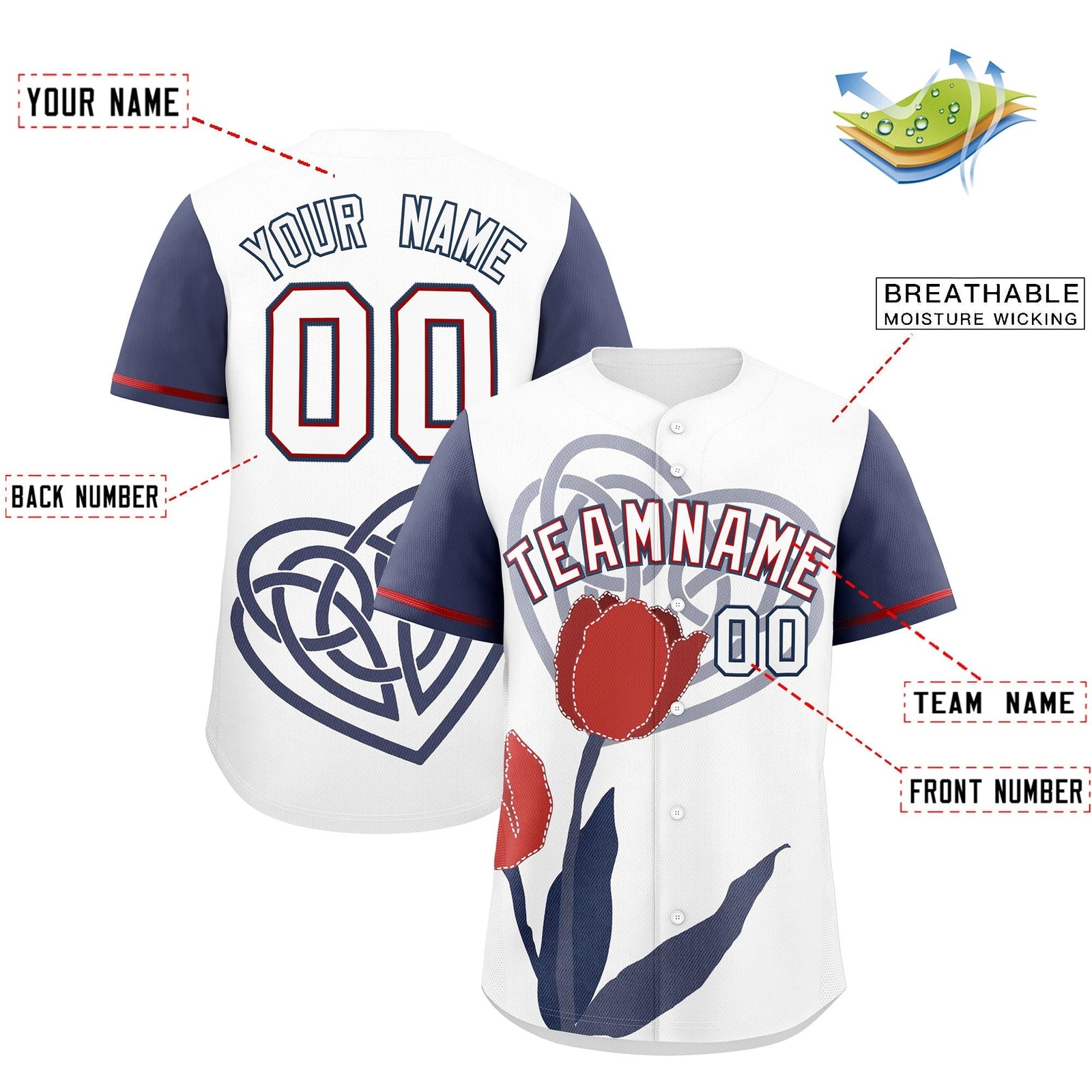 Custom White Midnight Blue Red Mother's Day Style Graffiti Pattern Quick Dry Baseball Jersey| KXKSHOP
