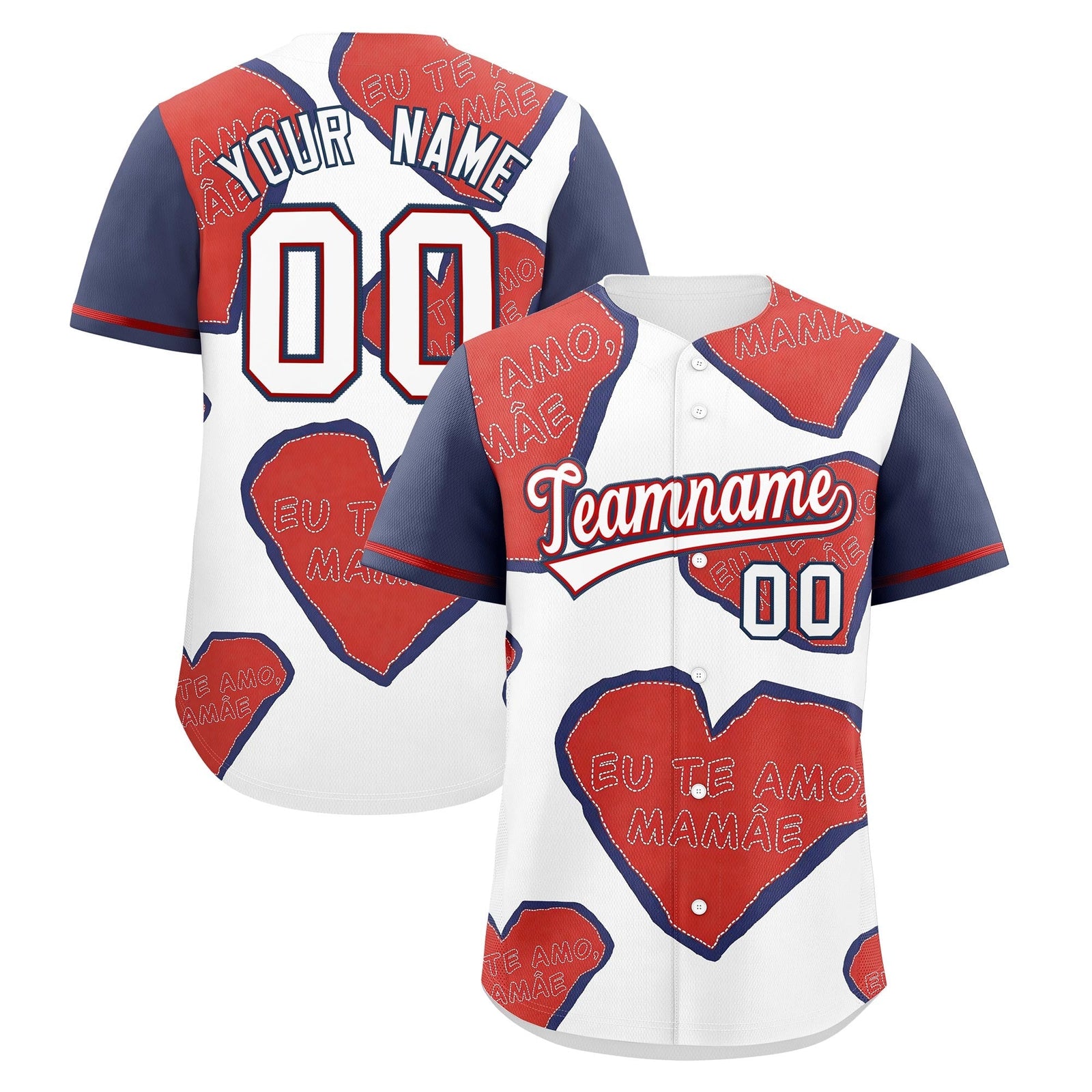Custom White Red Midnight Blue Mother's Day Style Graffiti Pattern Quick Dry Baseball Jersey| KXKSHOP
