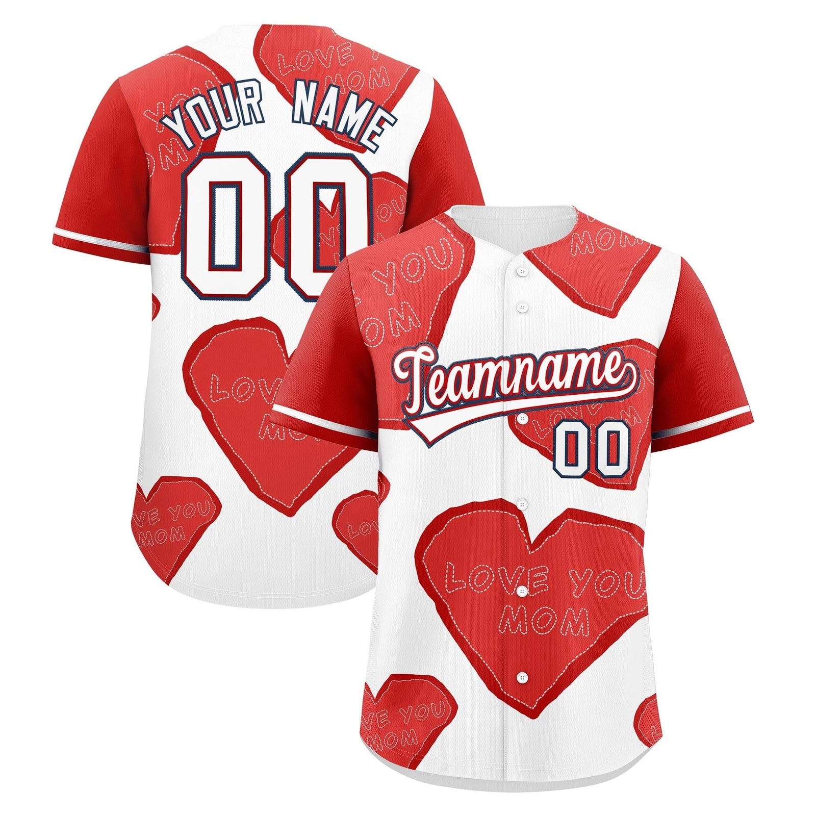 Custom White Red Mother's Day Style Graffiti Pattern Stretch Fabric Baseball Jersey| KXKSHOP