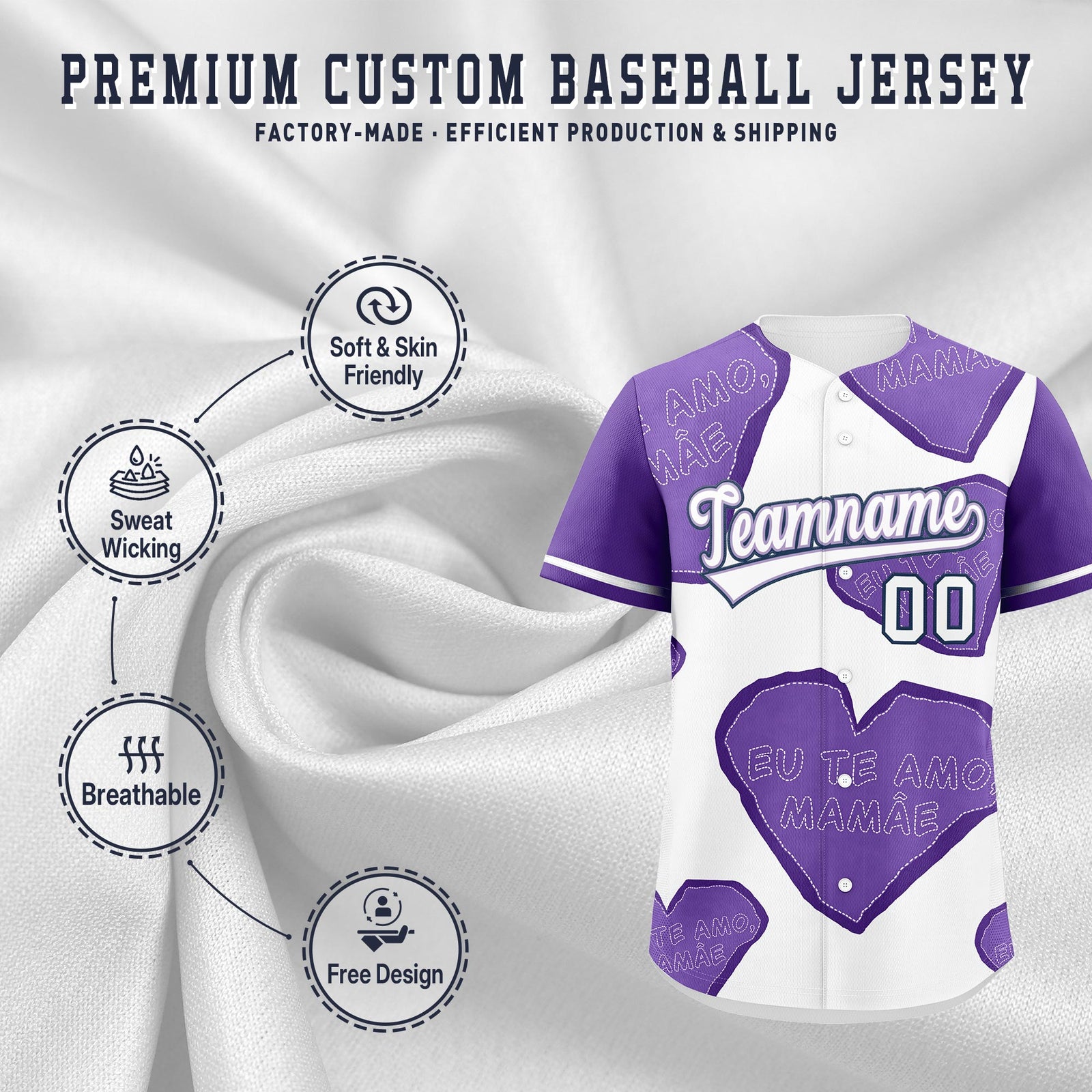 Custom White Light Purple Mother's Day Style Graffiti Pattern Quick Dry Baseball Jersey| KXKSHOP