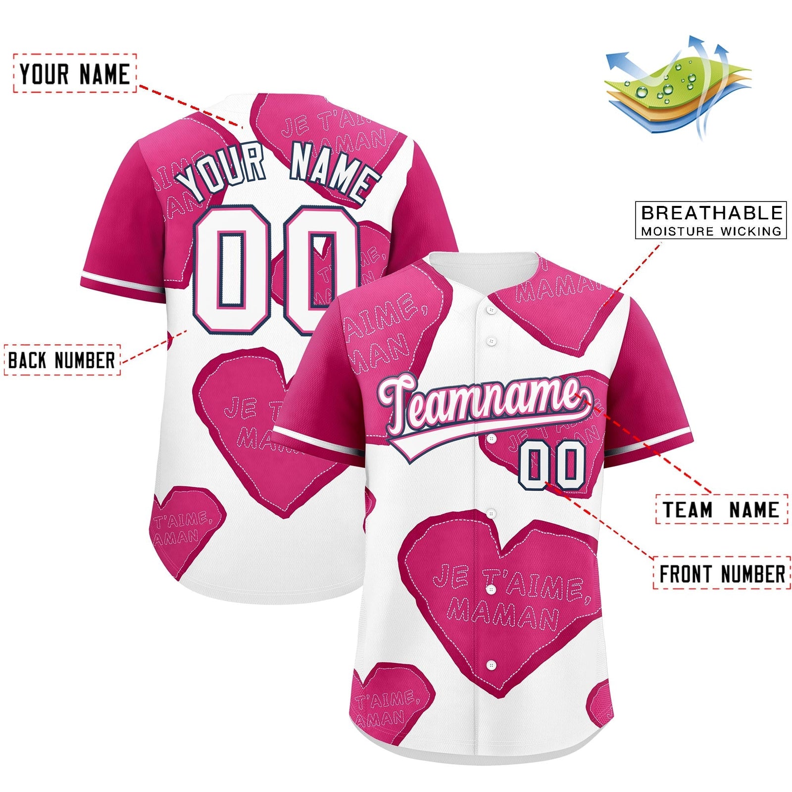 Custom White Pink Mother's Day Style Graffiti Pattern Moisture-Wicking Baseball Jersey| KXKSHOP