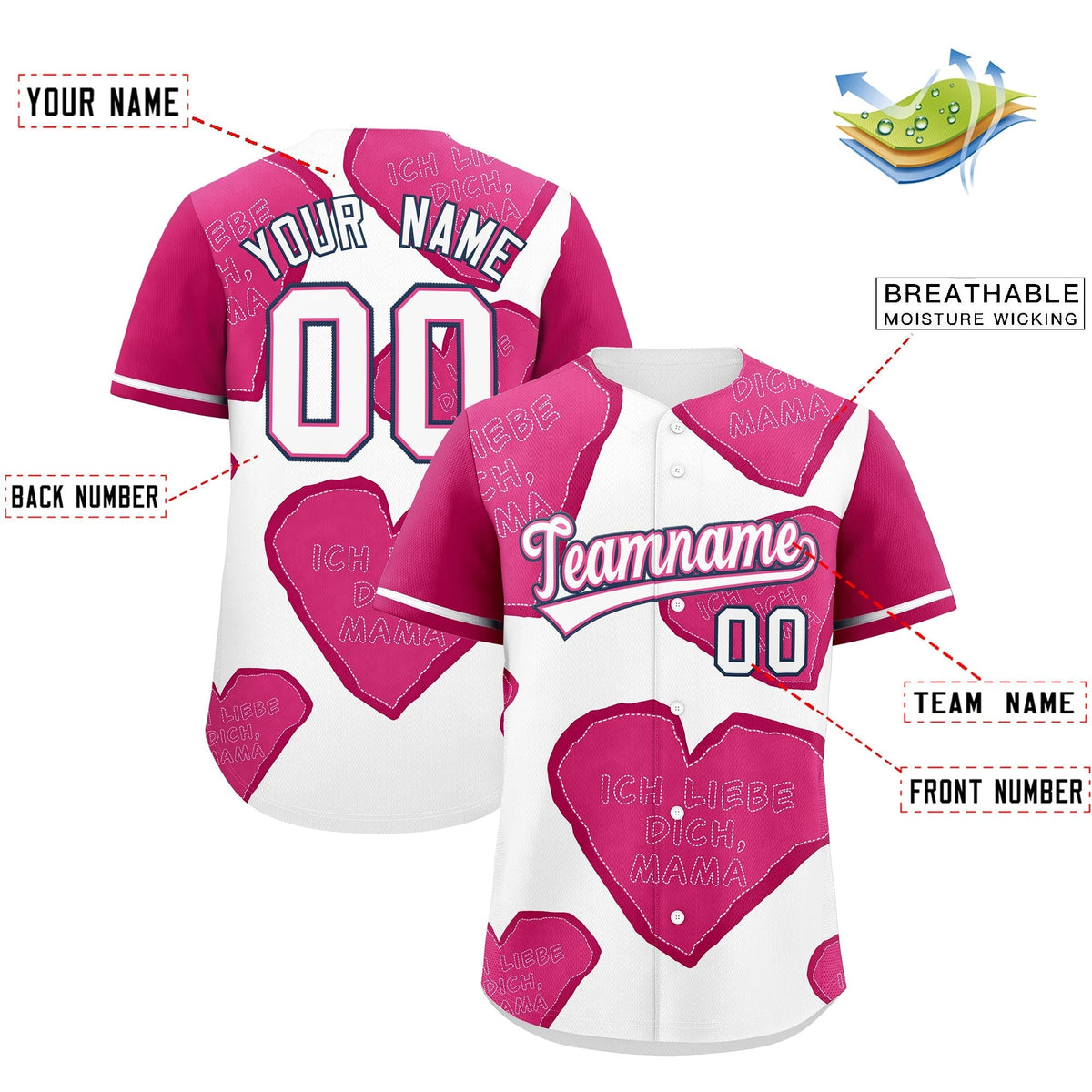 Custom White Pink Mother's Day Style Graffiti Pattern Stretch Fabric Baseball Jersey| KXKSHOP