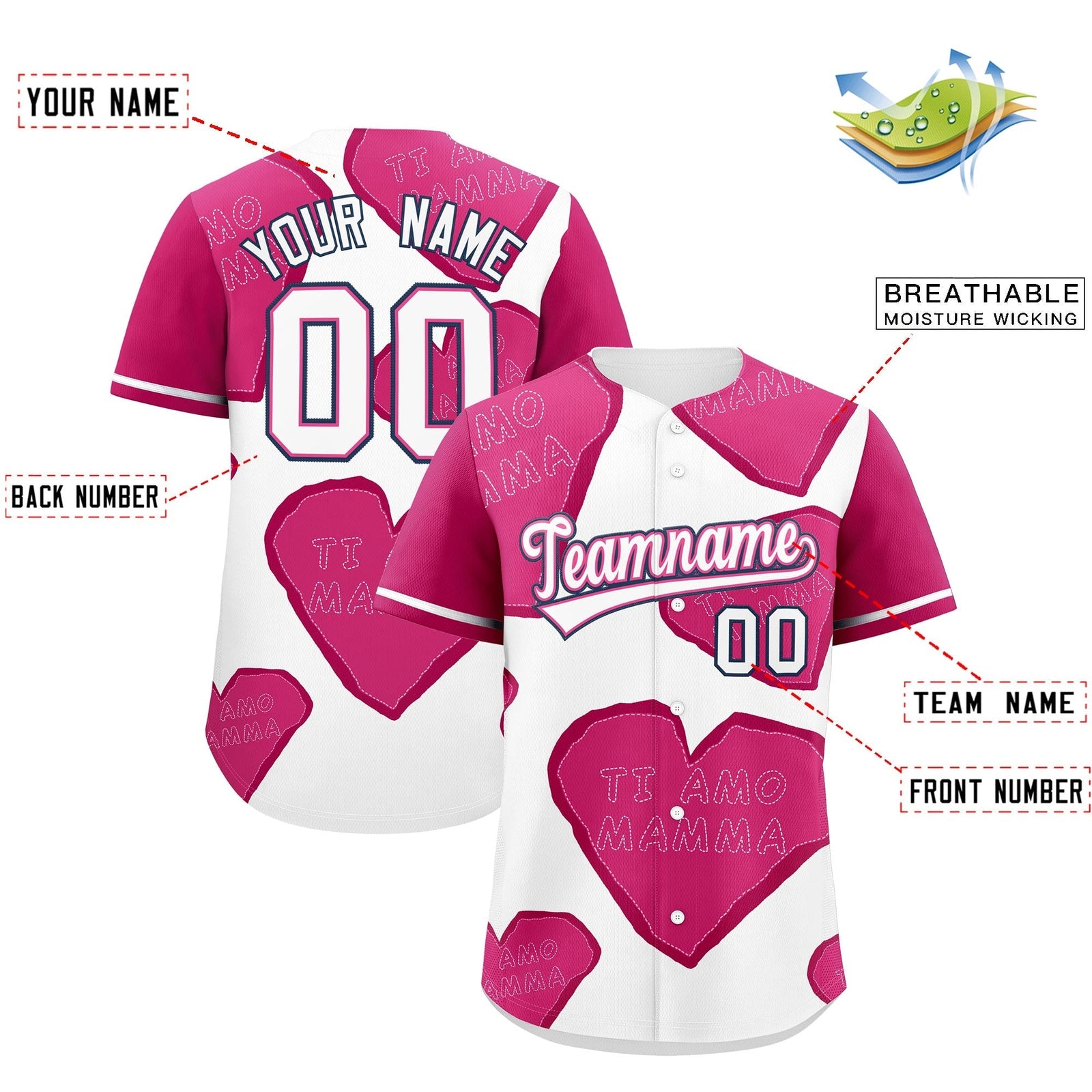 Custom White Pink Mother's Day Style Graffiti Pattern Moisture-Wicking Baseball Jersey| KXKSHOP