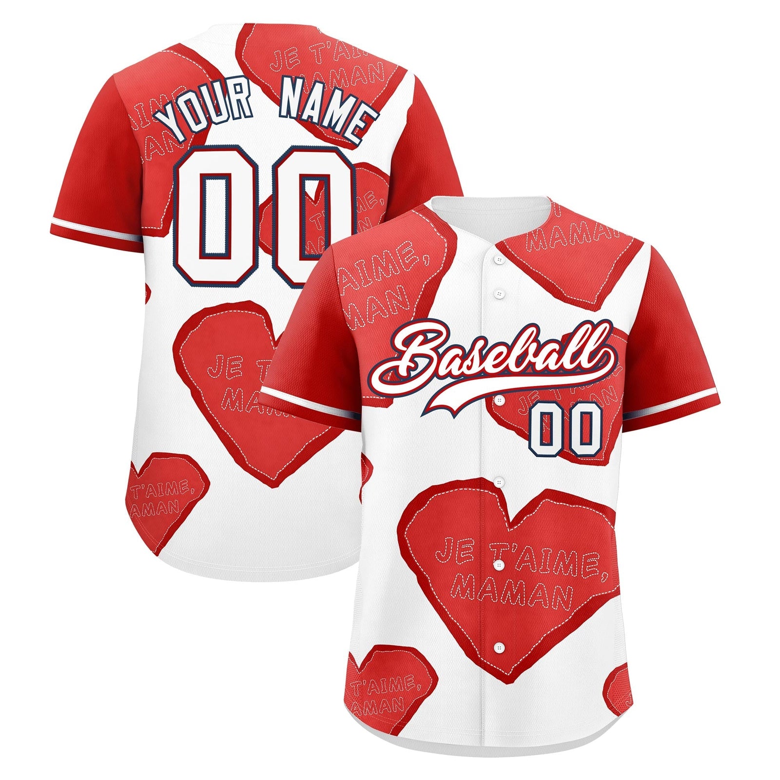 Custom White Red Mother's Day Style Graffiti Pattern Moisture-Wicking Baseball Jersey| KXKSHOP