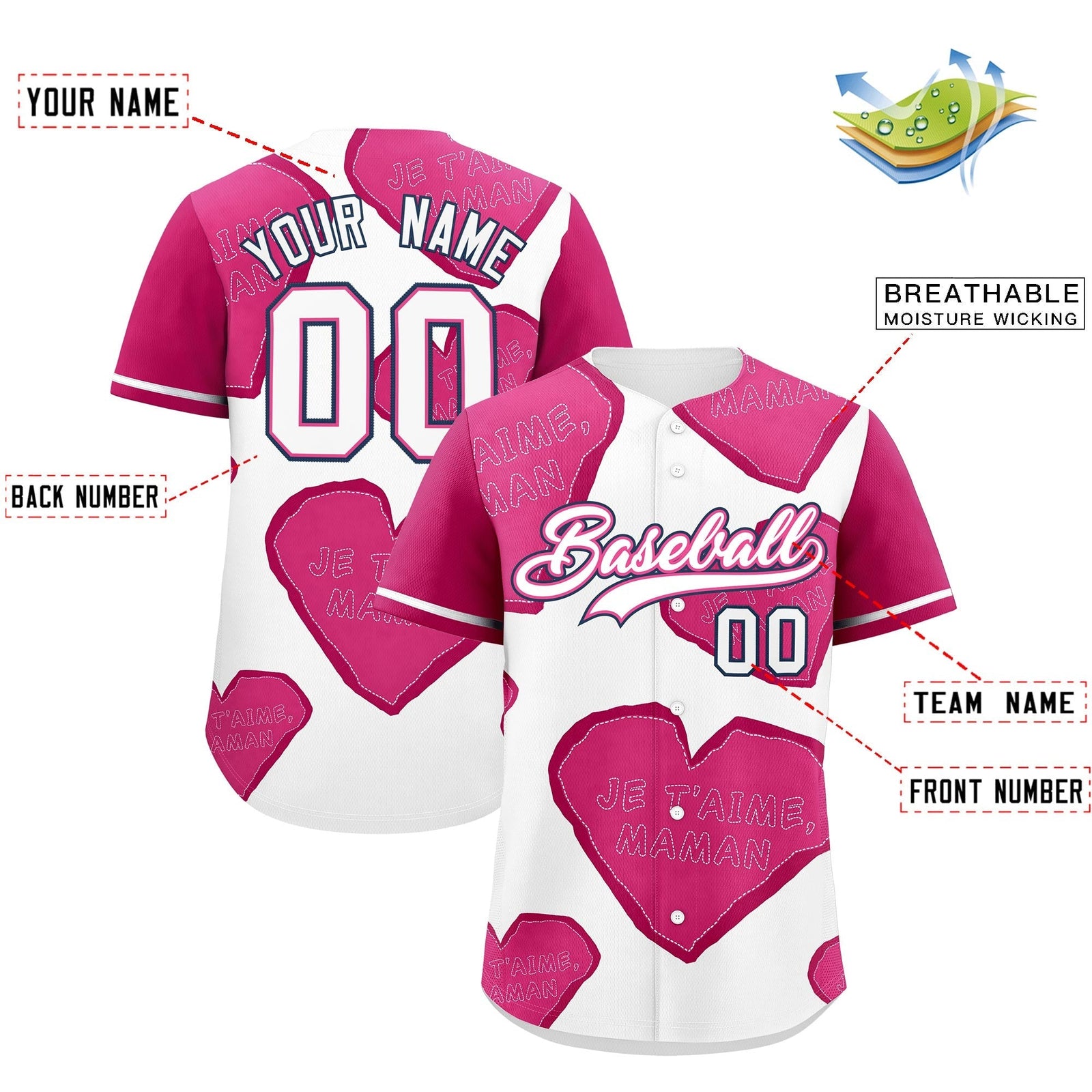 Custom White Pink Mother's Day Style Graffiti Pattern Moisture-Wicking Baseball Jersey| KXKSHOP