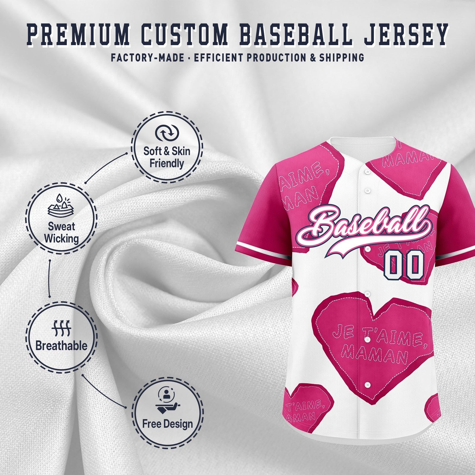 Custom White Pink Mother's Day Style Graffiti Pattern Moisture-Wicking Baseball Jersey| KXKSHOP