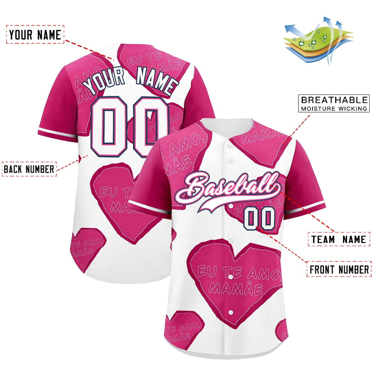 Custom White Pink Mother's Day Style Graffiti Pattern Quick Dry Baseball Jersey| KXKSHOP