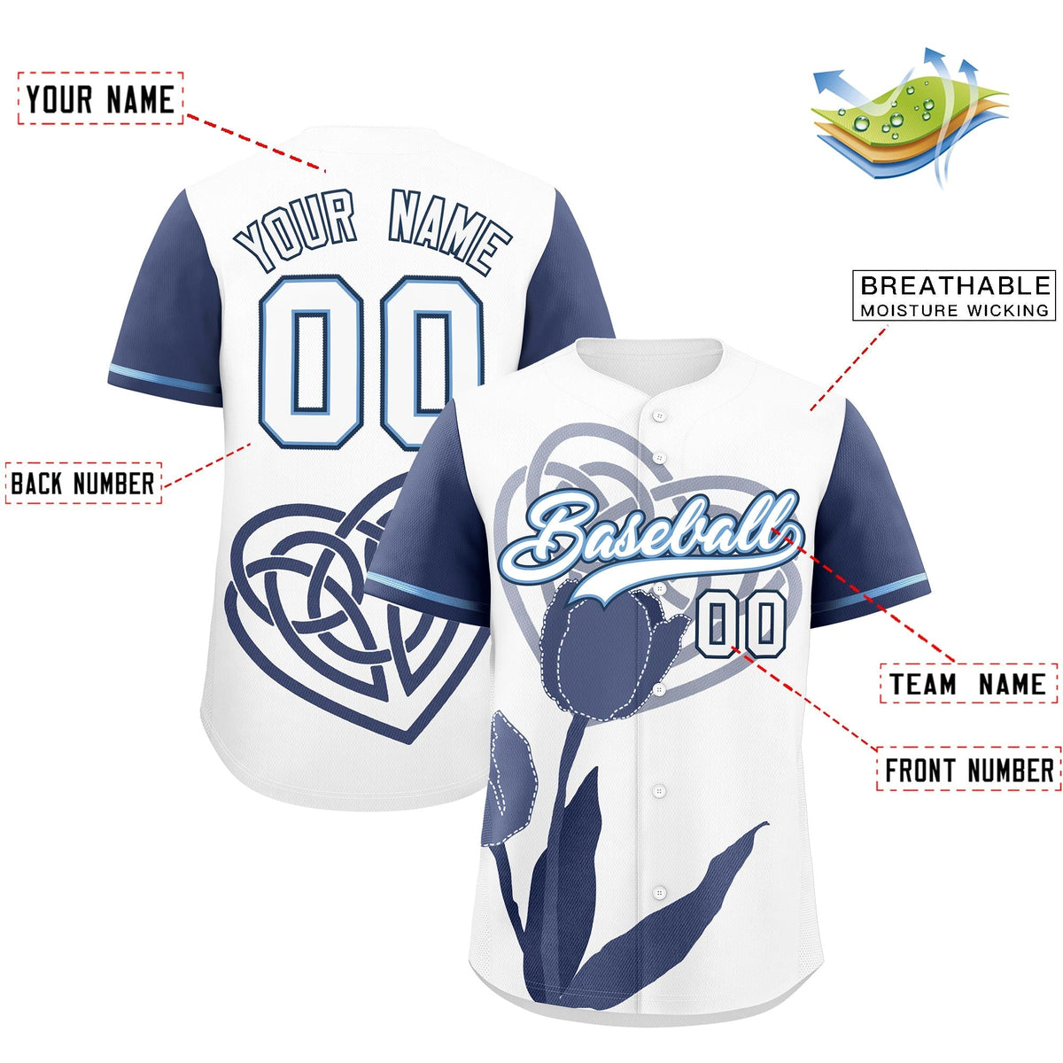 Custom White Powder Blue Mother's Day Style Graffiti Pattern Moisture-Wicking Baseball Jersey| KXKSHOP