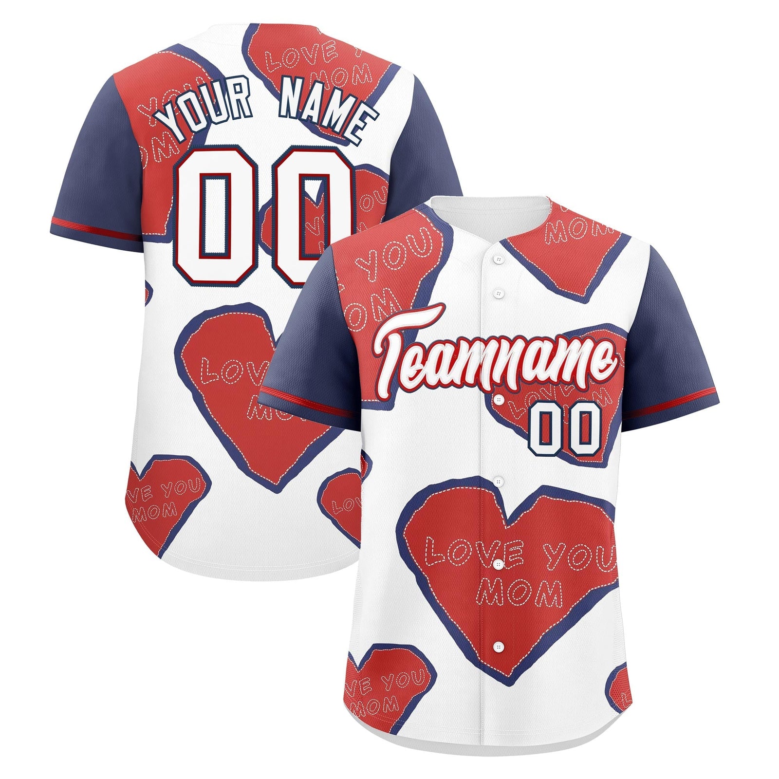 Custom White Red Midnight Blue Mother's Day Style Graffiti Pattern Stretch Fabric Baseball Jersey| KXKSHOP