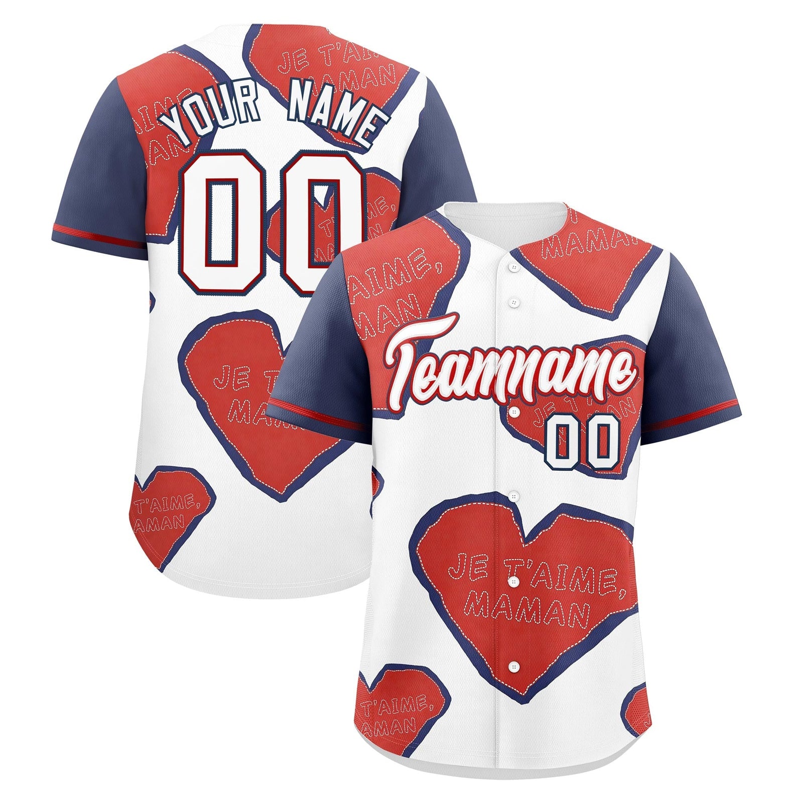 Custom White Red Midnight Blue Mother's Day Style Graffiti Pattern Moisture-Wicking Baseball Jersey| KXKSHOP