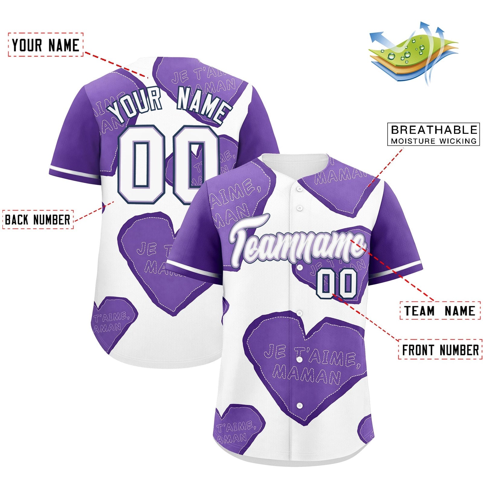 Custom White Light Purple Mother's Day Style Graffiti Pattern Moisture-Wicking Baseball Jersey| KXKSHOP
