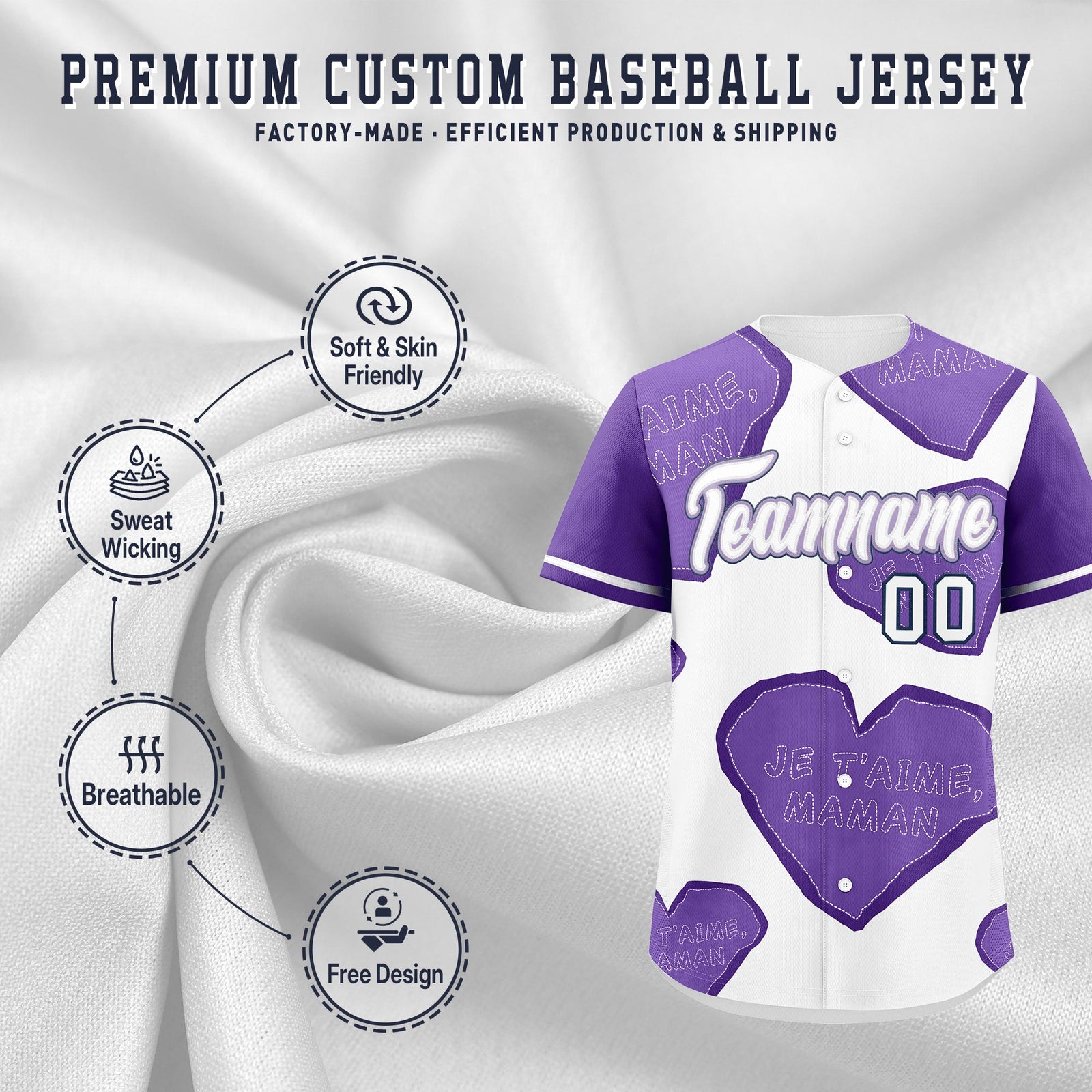 Custom White Light Purple Mother's Day Style Graffiti Pattern Moisture-Wicking Baseball Jersey| KXKSHOP