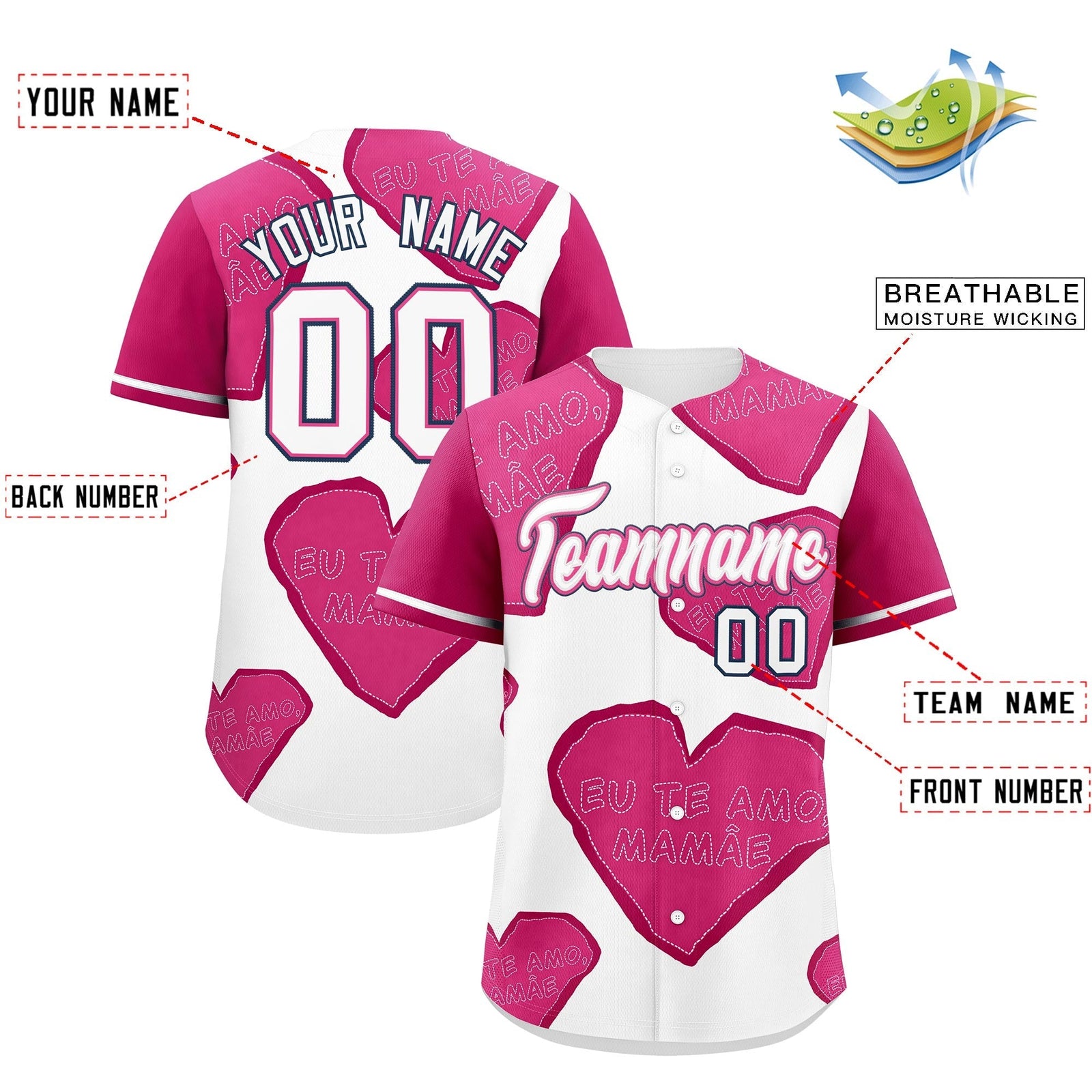 Custom White Pink Mother's Day Style Graffiti Pattern Quick Dry Baseball Jersey| KXKSHOP