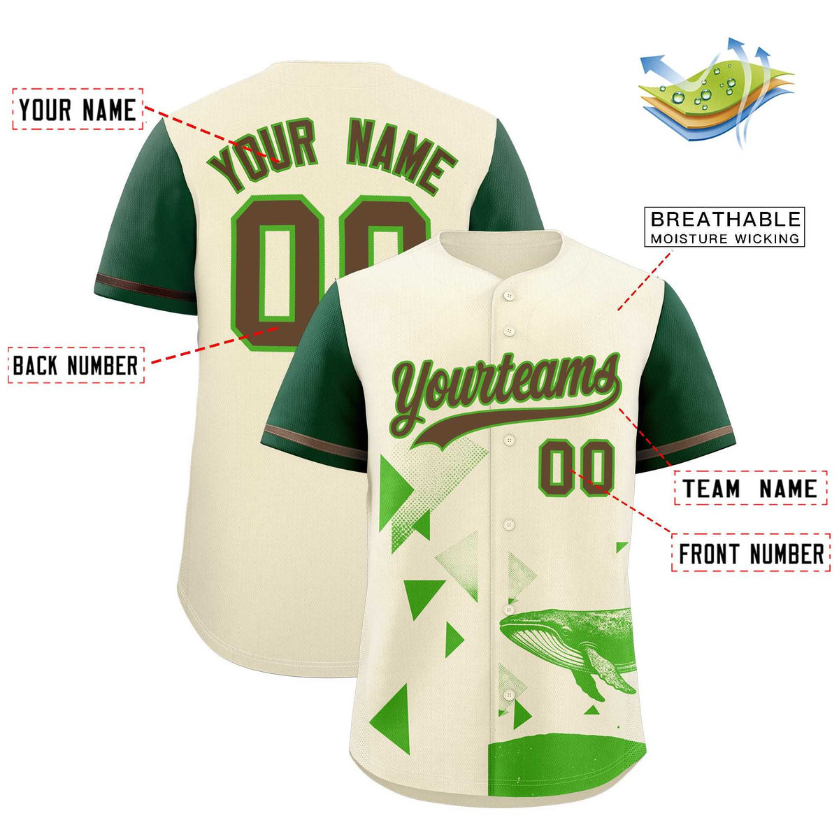 Custom Kelly Green Cream Raptor Series Raglan Sleeves Urban Style Baseball Jersey