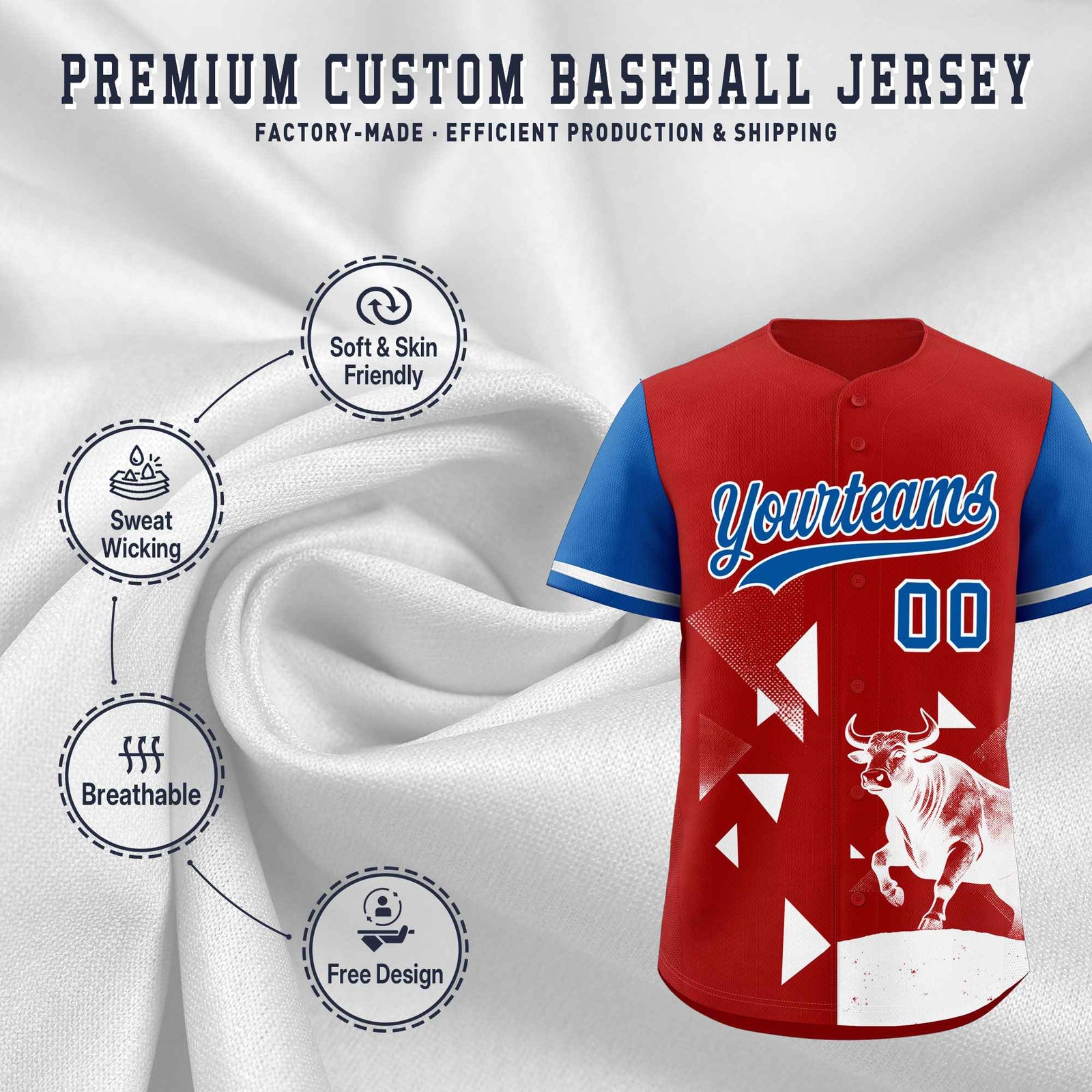 Custom Royal Red Raptor Series Raglan Sleeves Street Style Baseball Jersey