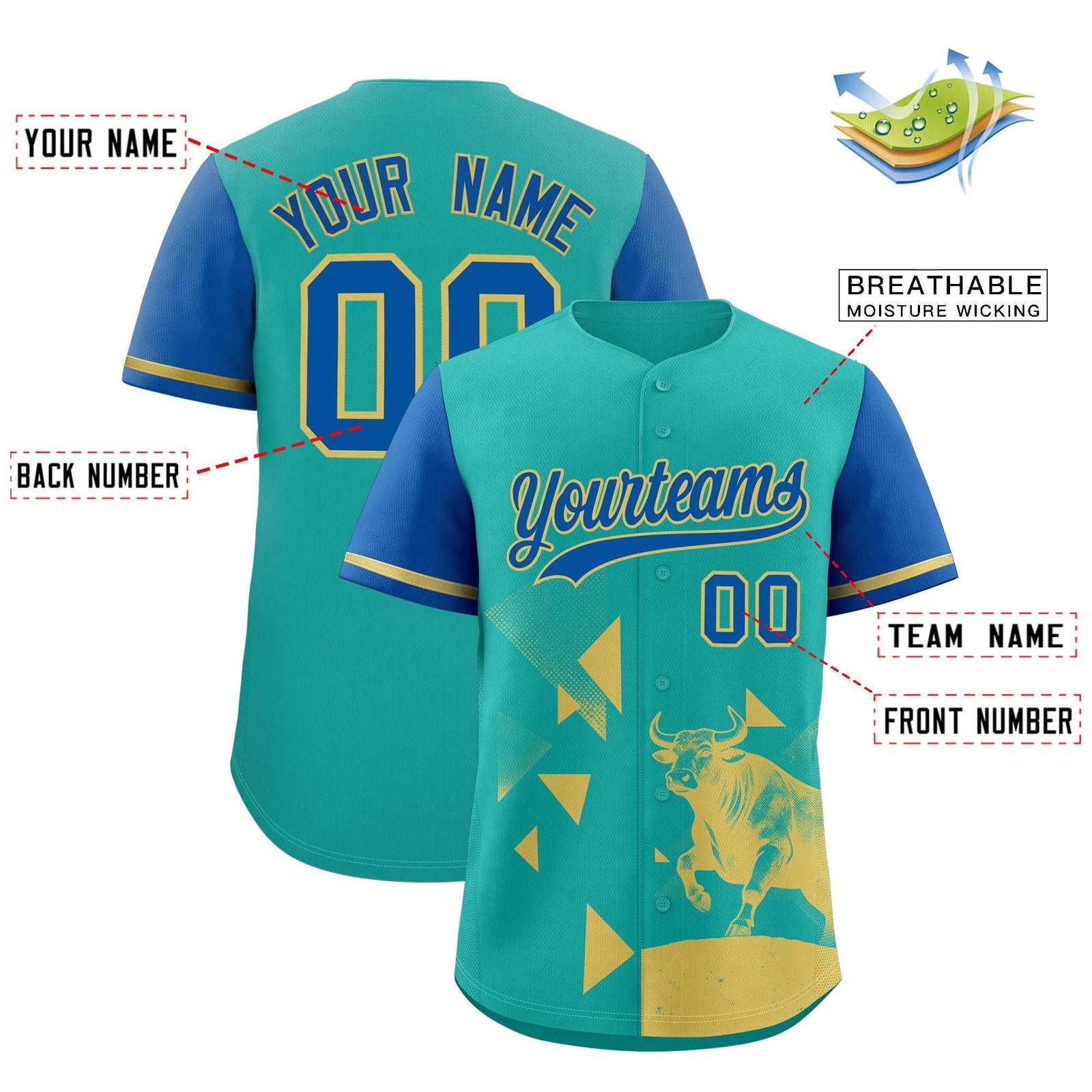 Custom Royal Aqua Raptor Series Raglan Sleeves Urban Style Baseball Jersey