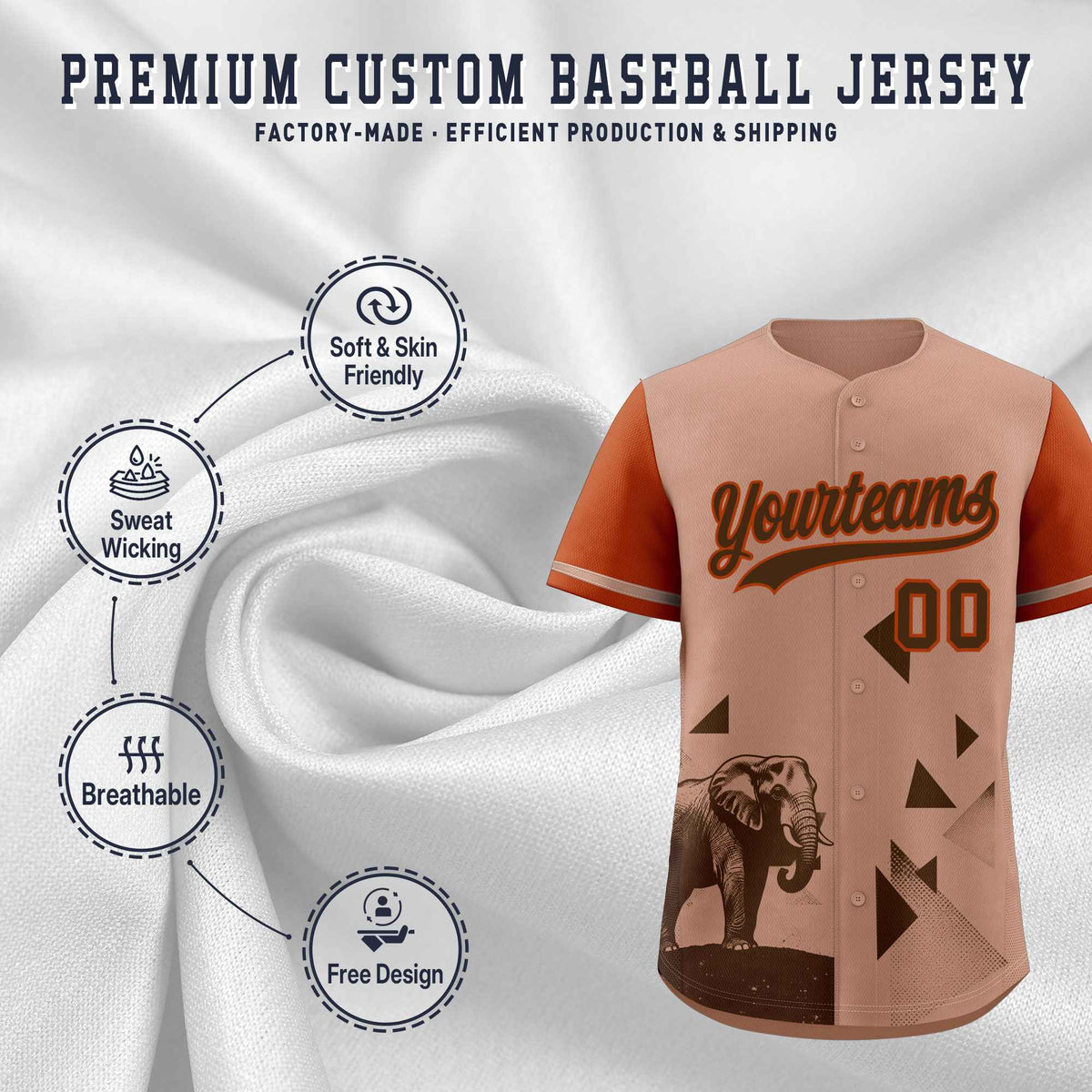 Custom Dark Orange Coffee Raptor Series Raglan Sleeves Hip Hop Baseball Jersey