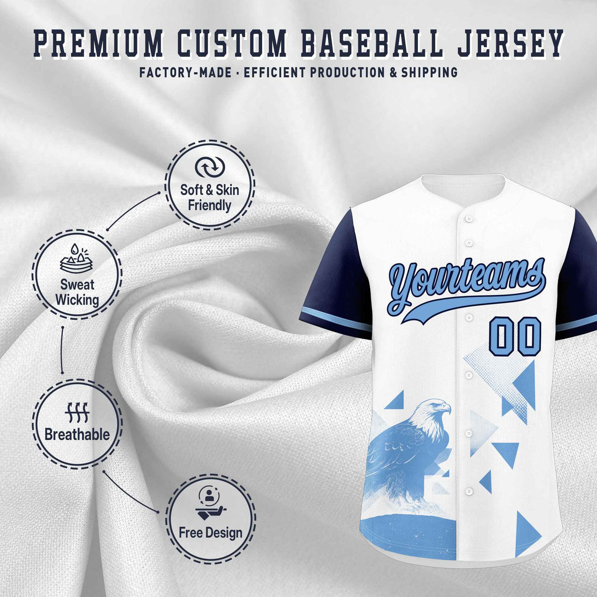 Custom Navy White Raptor Series Raglan Sleeves Hip Hop Baseball Jersey