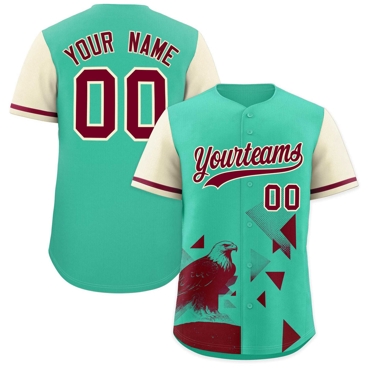 Custom Cream Green Raptor Series Raglan Sleeves Urban Style Baseball Jersey