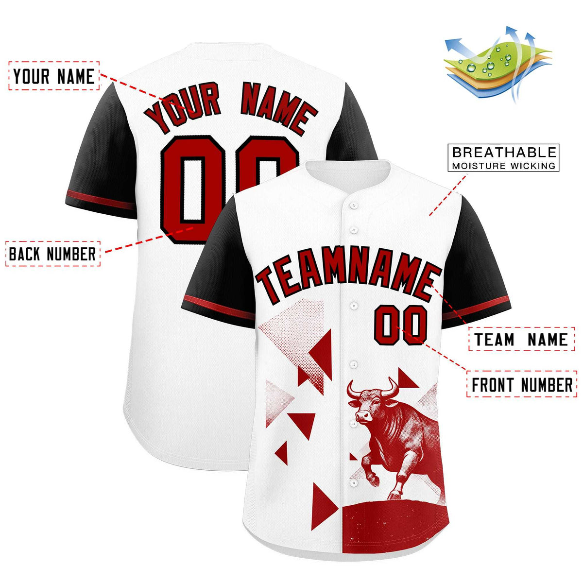 Custom Black White Raptor Series Raglan Sleeves Wrinkle-Resistant Baseball Jersey
